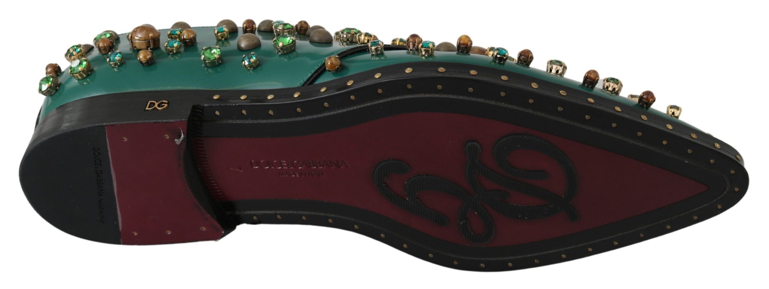Dolce & Gabbana Green Leather Crystal Dress Broque Women's Shoes