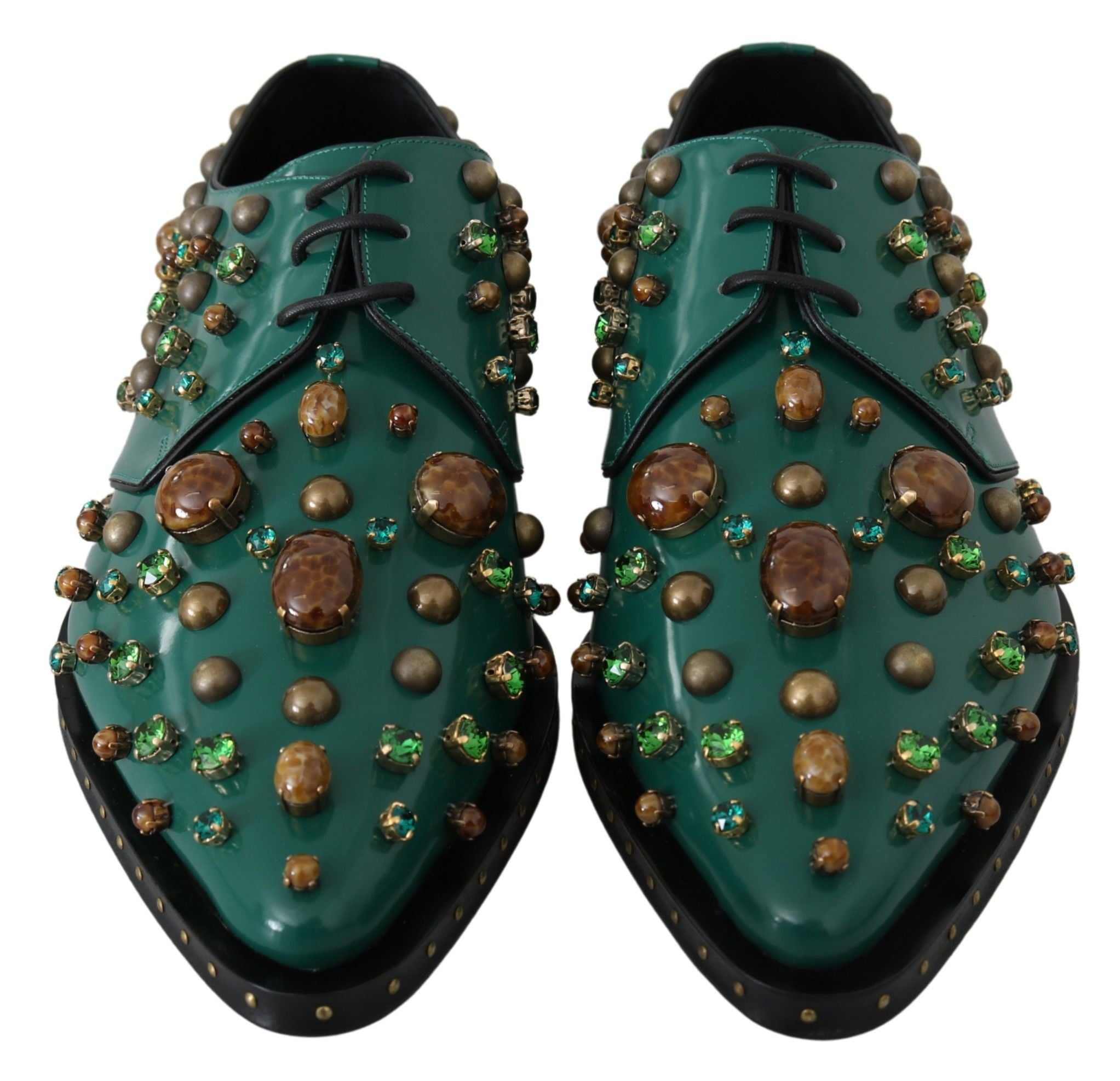 Dolce & Gabbana Green Leather Crystal Dress Broque Women's Shoes