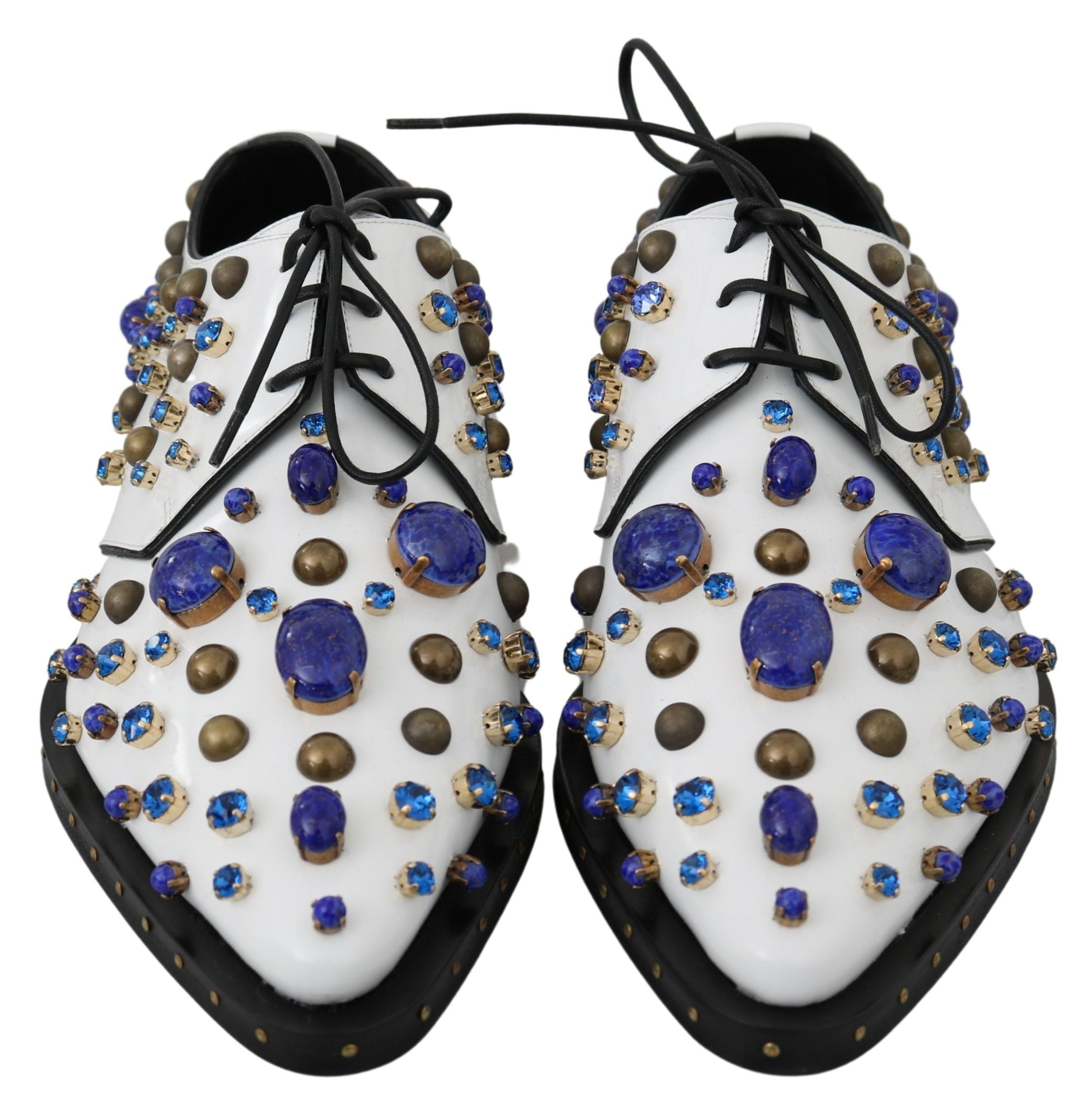 Dolce & Gabbana White Leather Crystals Dress Broque Women's Shoes