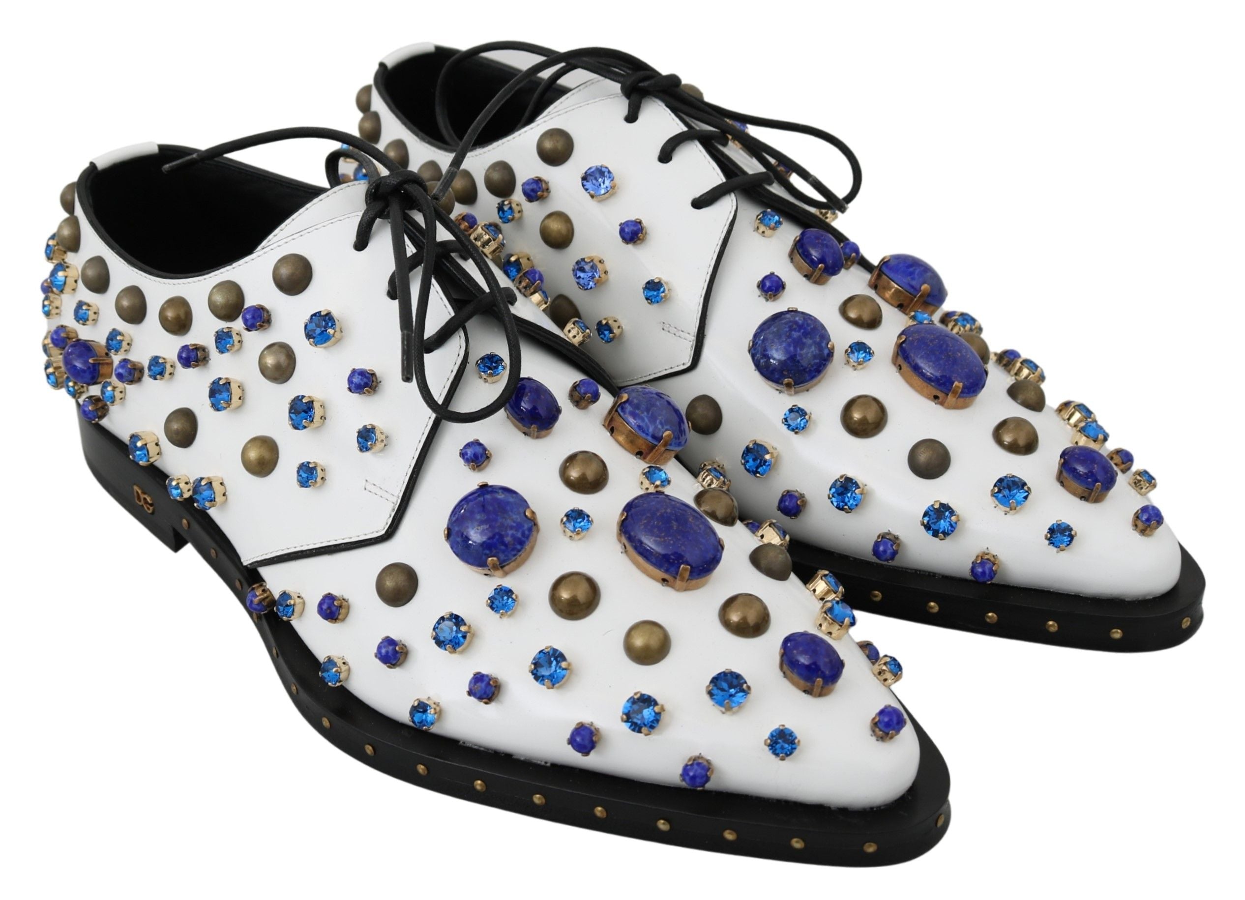Dolce & Gabbana White Leather Crystals Dress Broque Women's Shoes