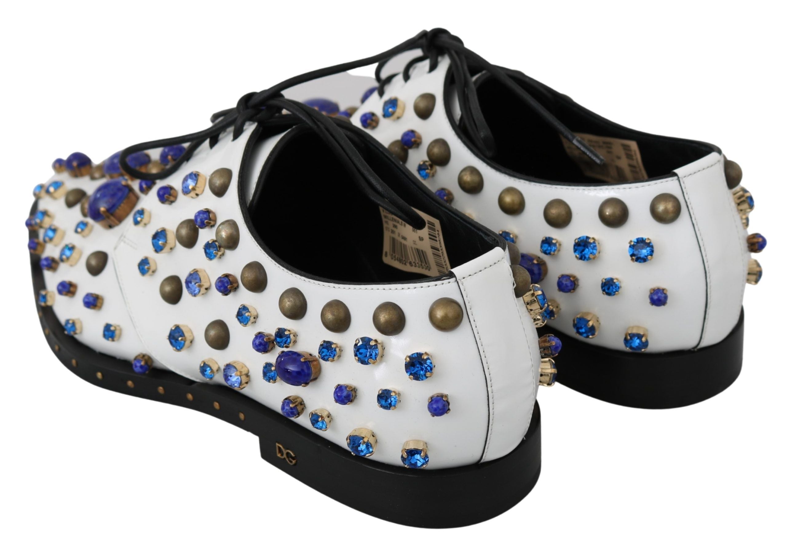 Dolce & Gabbana White Leather Crystals Dress Broque Women's Shoes