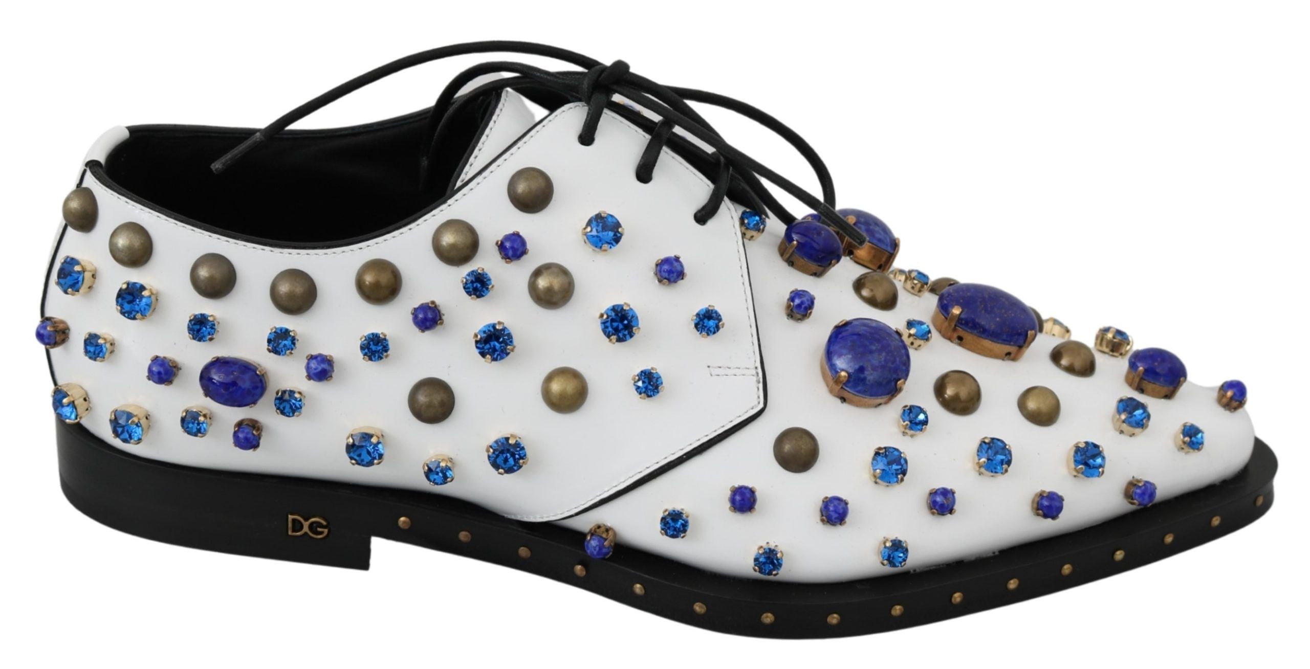 Dolce & Gabbana White Leather Crystals Dress Broque Women's Shoes