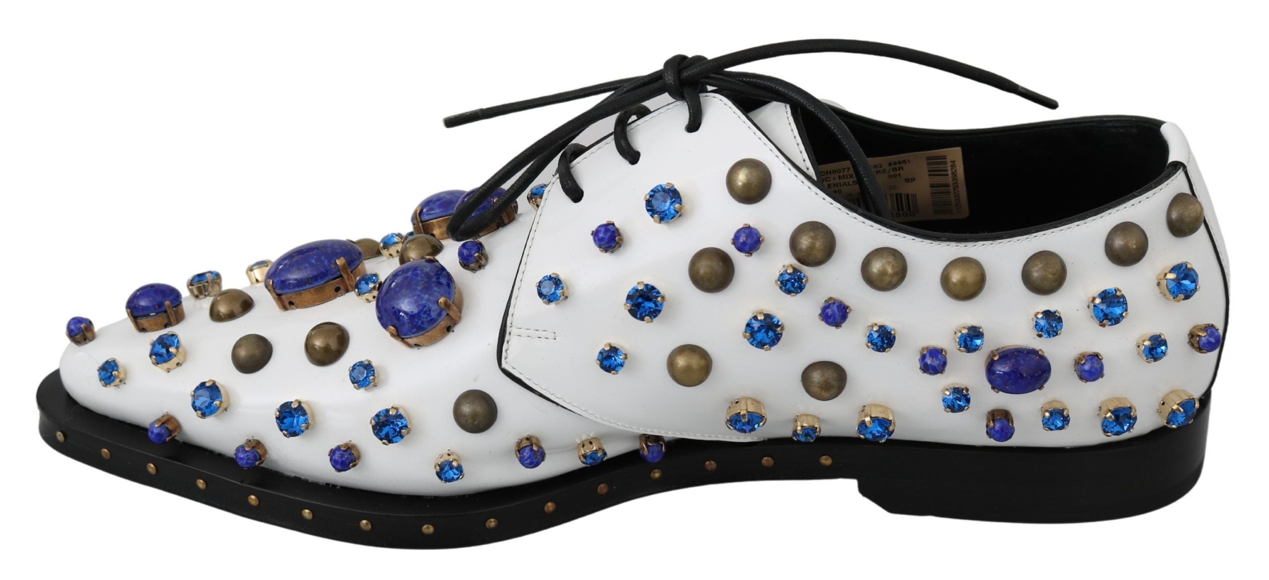 Dolce & Gabbana White Leather Crystals Dress Broque Women's Shoes