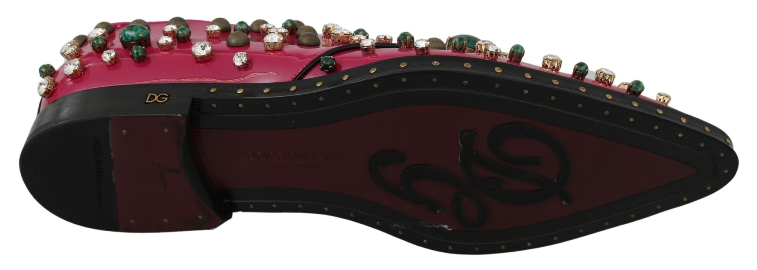 Dolce & Gabbana Pink Leather Crystals Dress Broque Women's Shoes