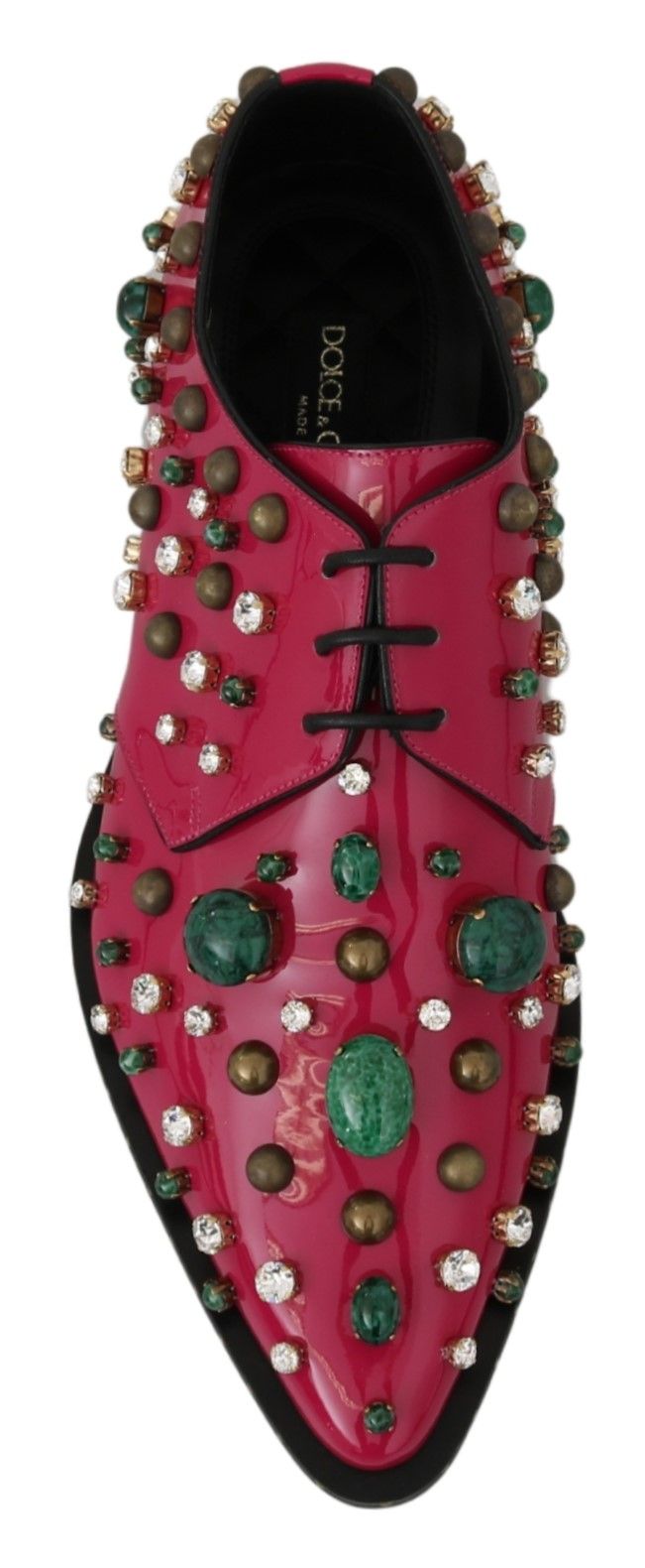 Dolce & Gabbana Pink Leather Crystals Dress Broque Women's Shoes