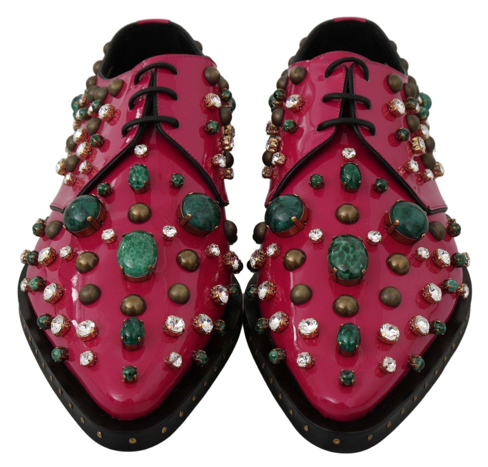 Dolce & Gabbana Pink Leather Crystals Dress Broque Women's Shoes