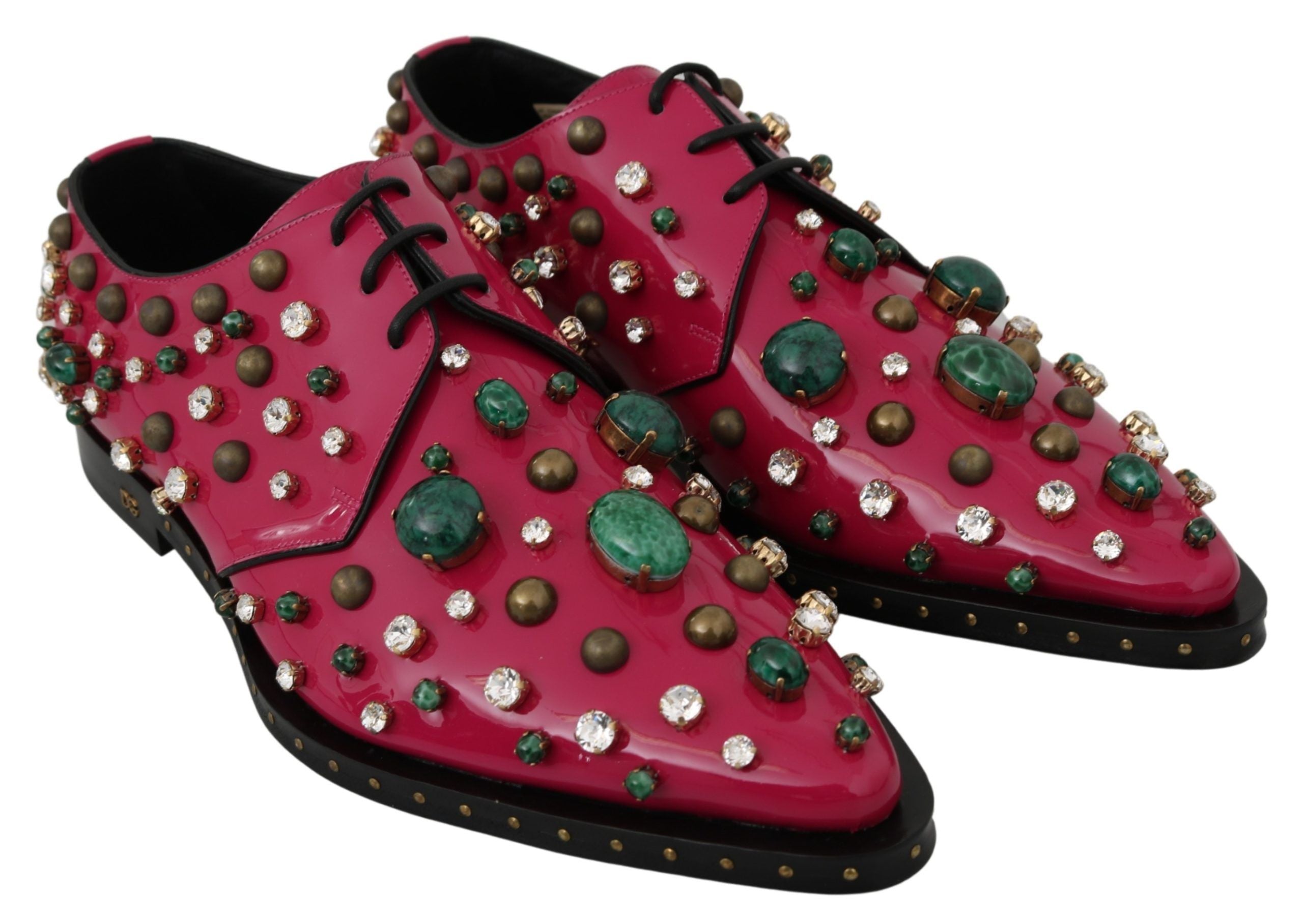 Dolce & Gabbana Pink Leather Crystals Dress Broque Women's Shoes