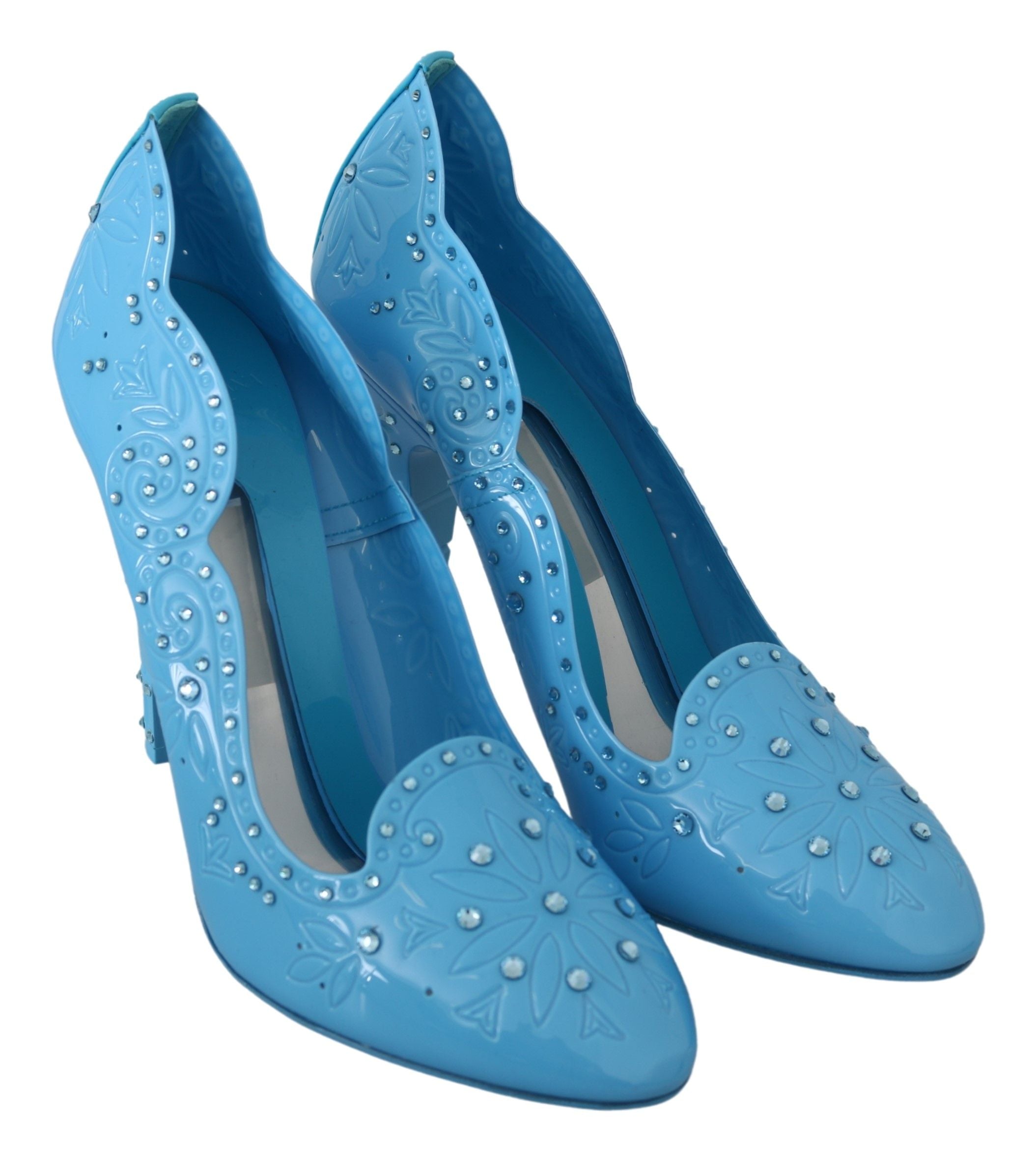 Dolce & Gabbana Blue Crystal Floral CINDERELLA Heels Women's Shoes