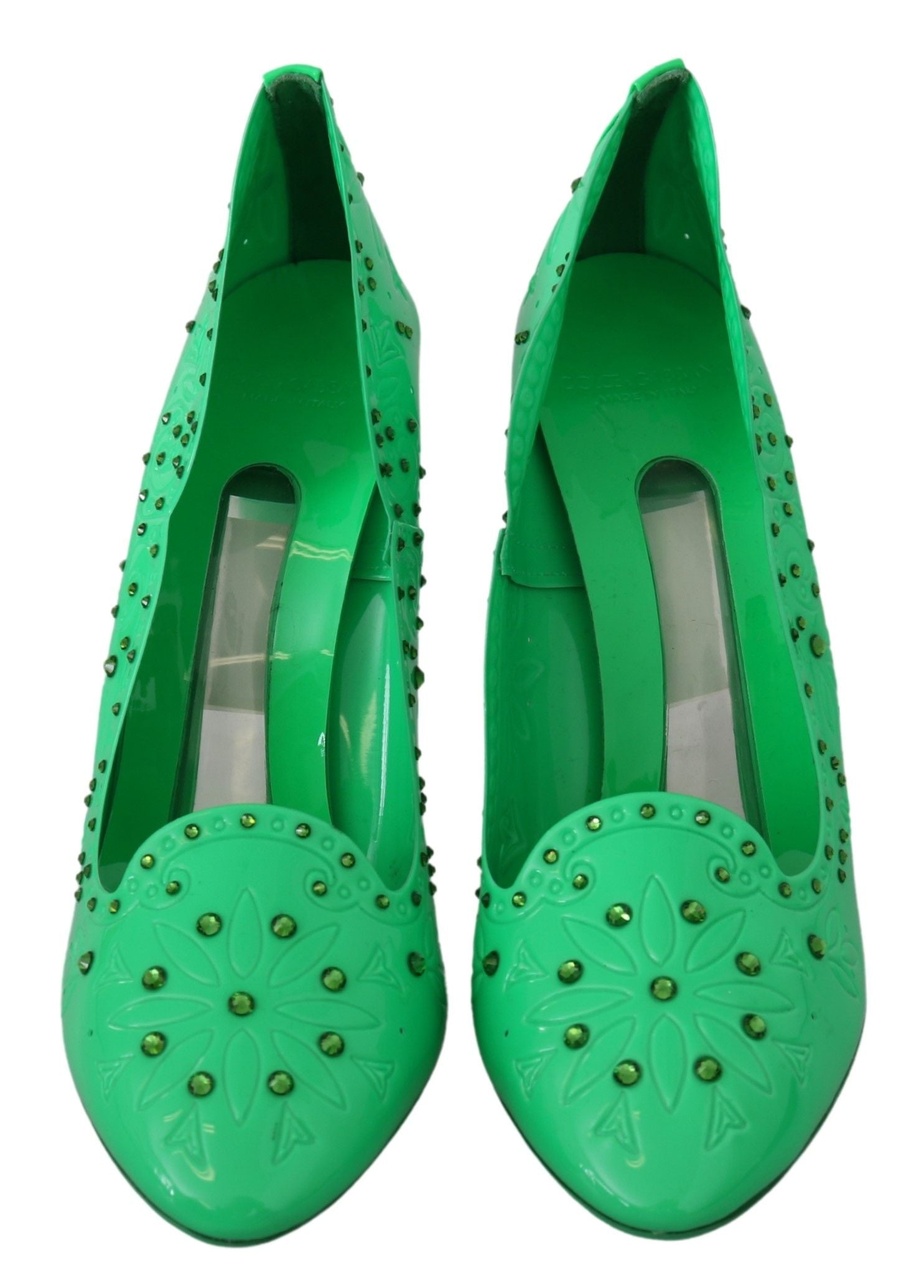 Dolce & Gabbana Green Crystal Floral Heels CINDERELLA Women's Shoes