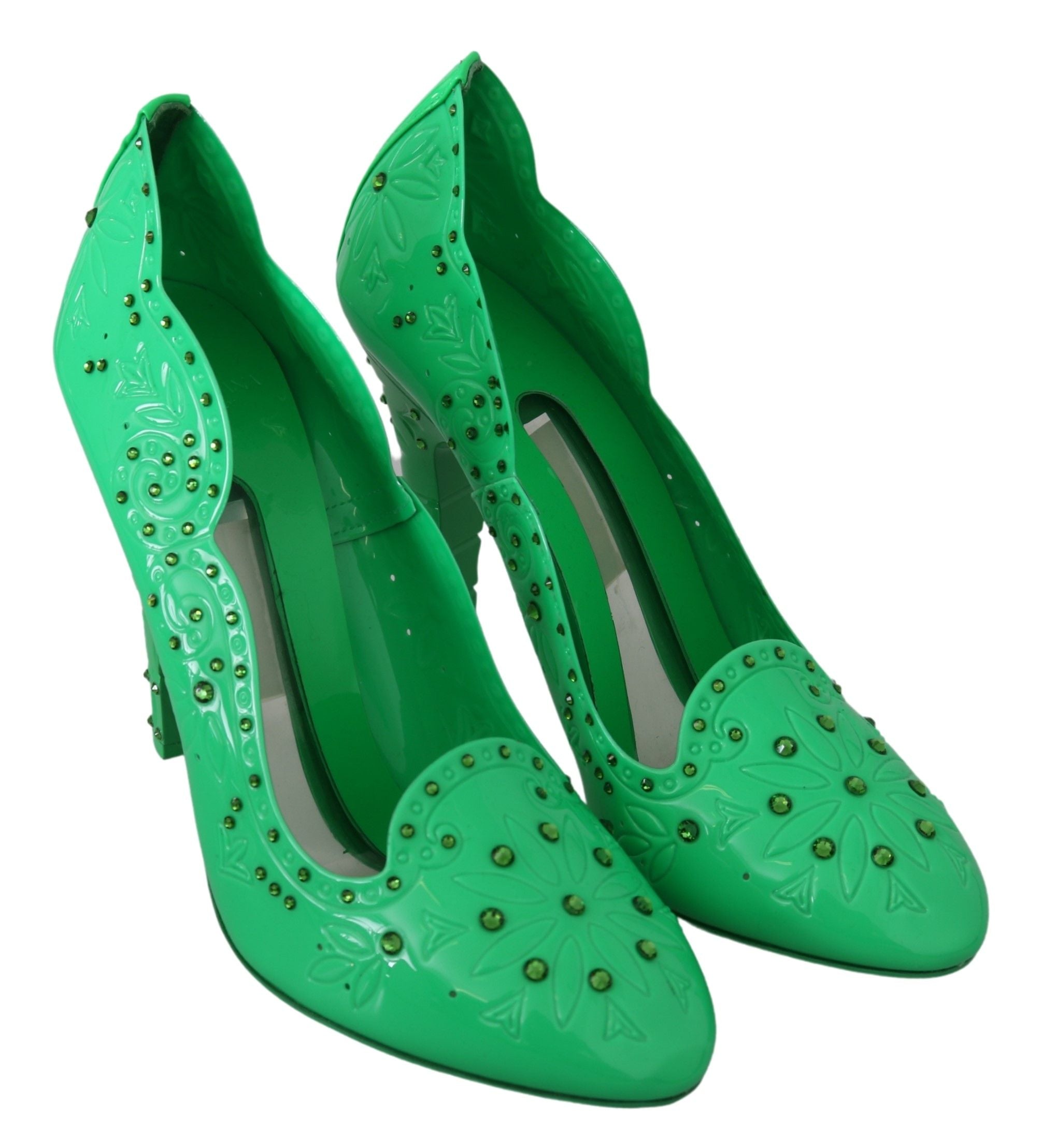 Dolce & Gabbana Green Crystal Floral Heels CINDERELLA Women's Shoes