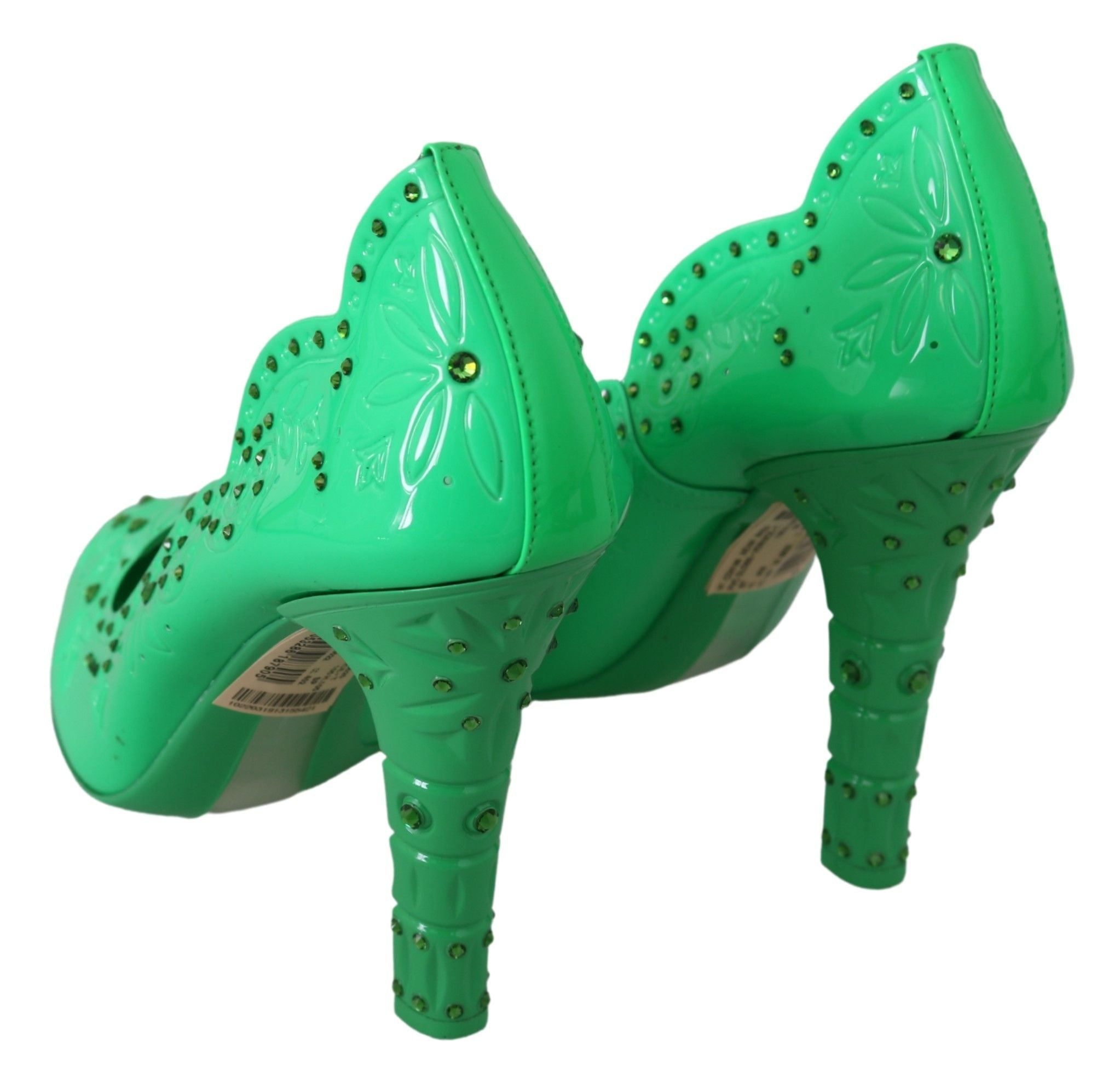 Dolce & Gabbana Green Crystal Floral Heels CINDERELLA Women's Shoes