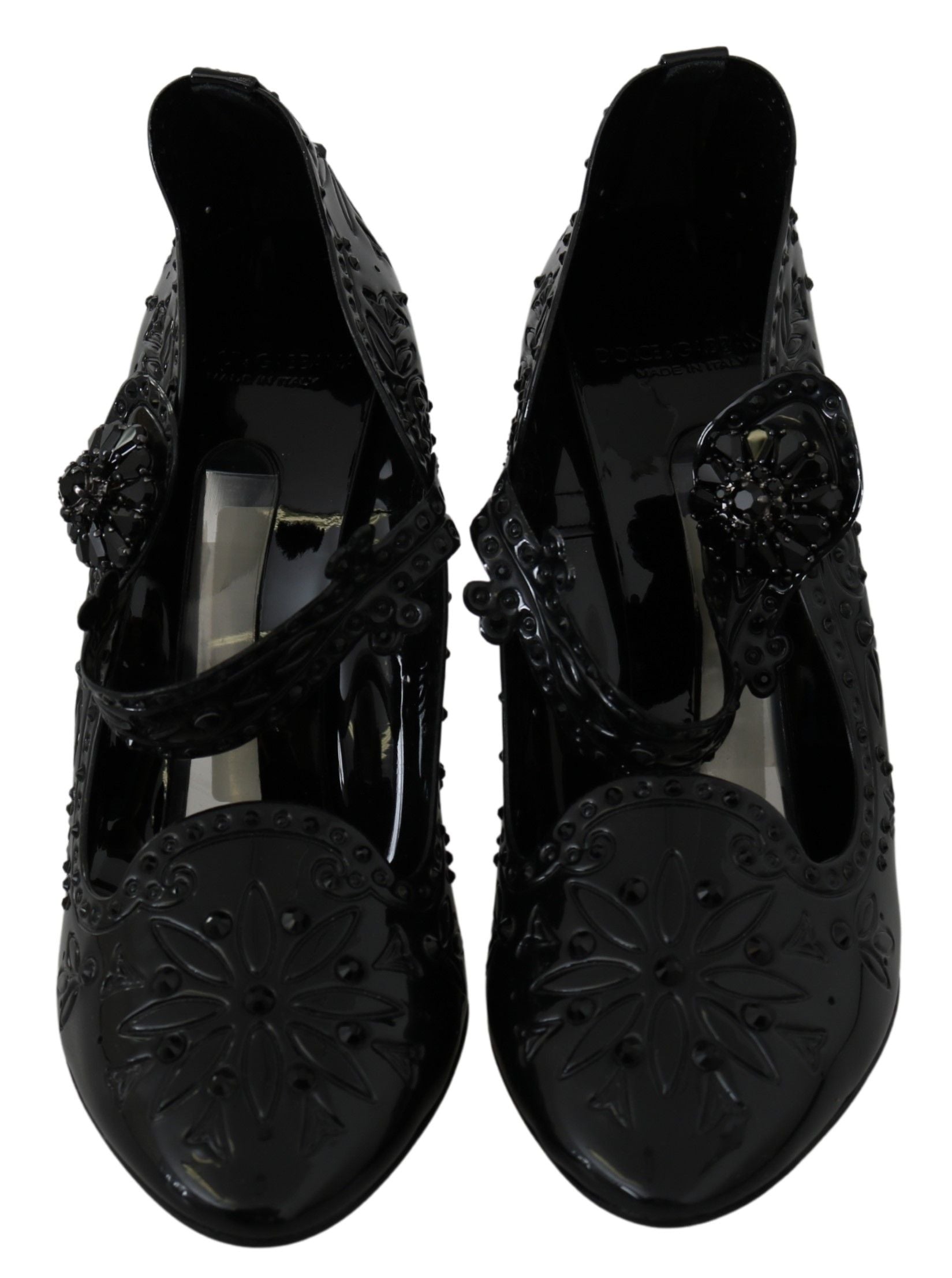 Dolce & Gabbana Black Floral Crystal CINDERELLA Heels Women's Shoes