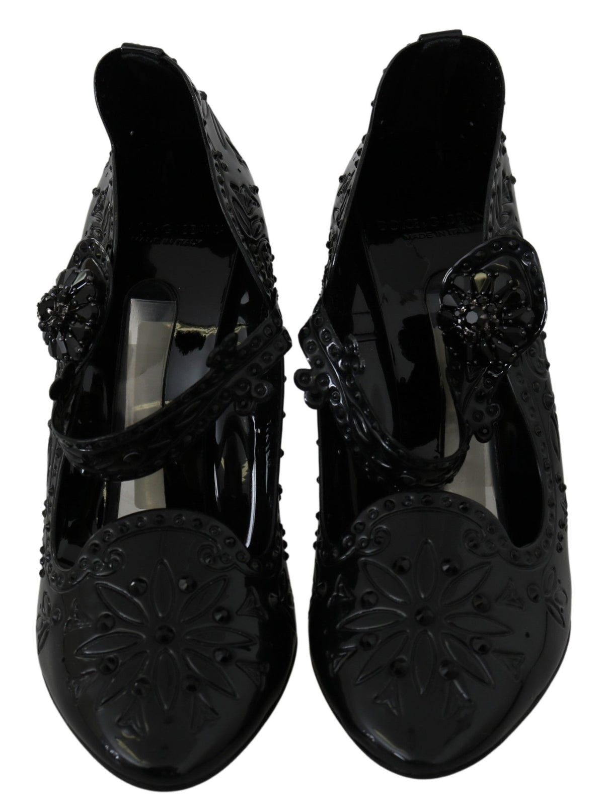 Dolce & Gabbana Black Floral Crystal CINDERELLA Heels Women's Shoes
