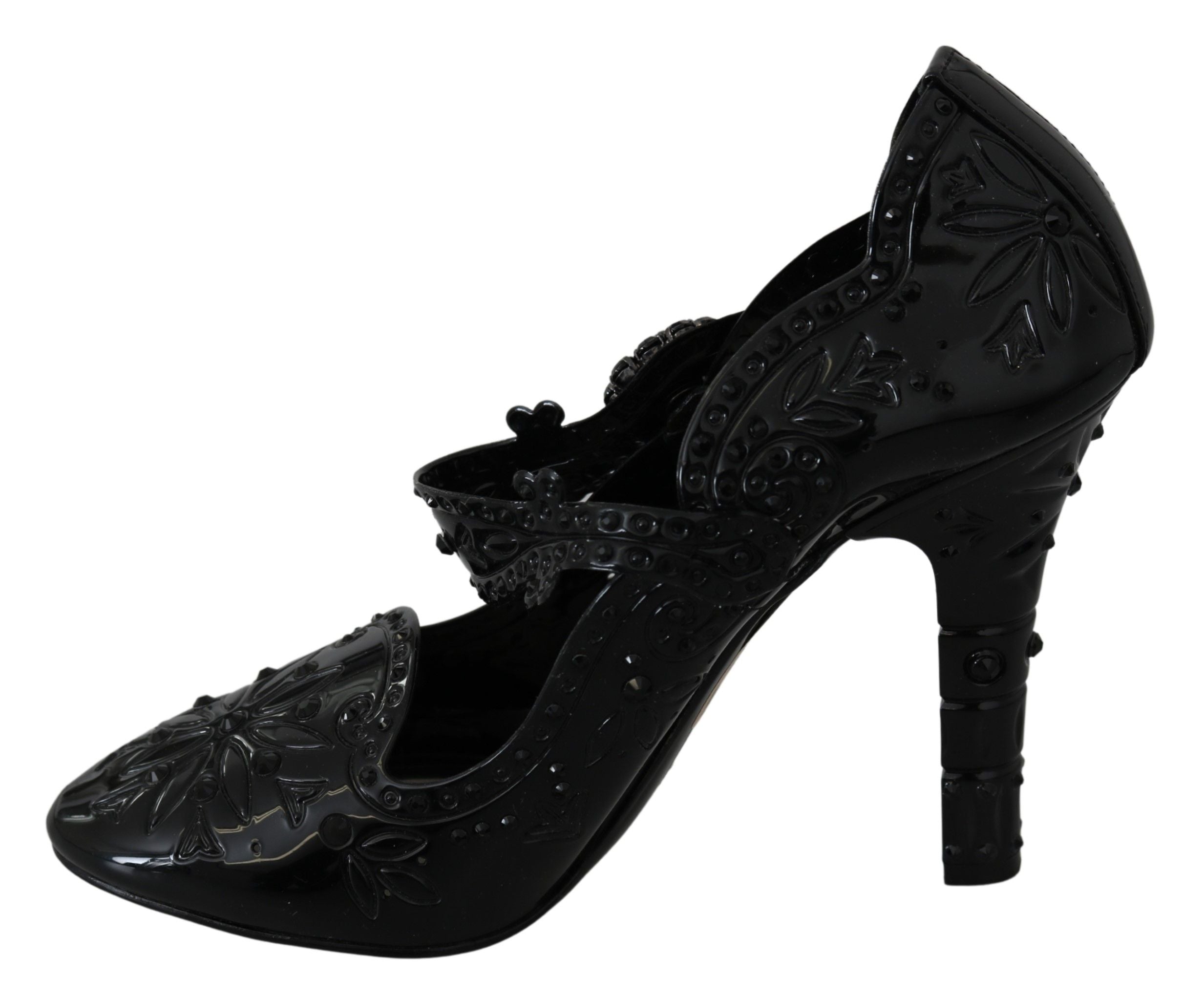 Dolce & Gabbana Black Floral Crystal CINDERELLA Heels Women's Shoes