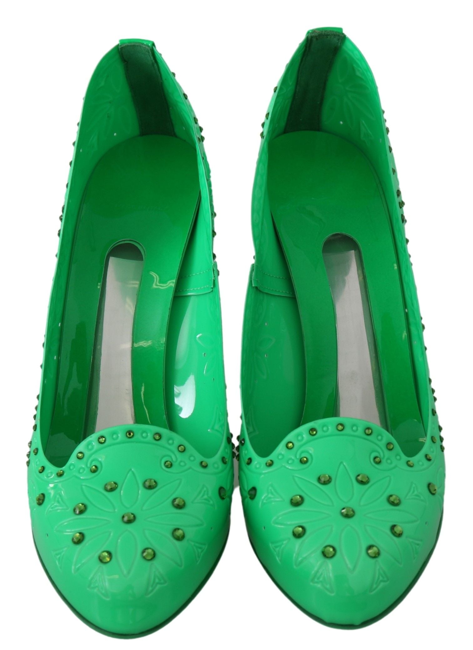 Dolce & Gabbana Green Crystal Floral CINDERELLA Heels Women's Shoes