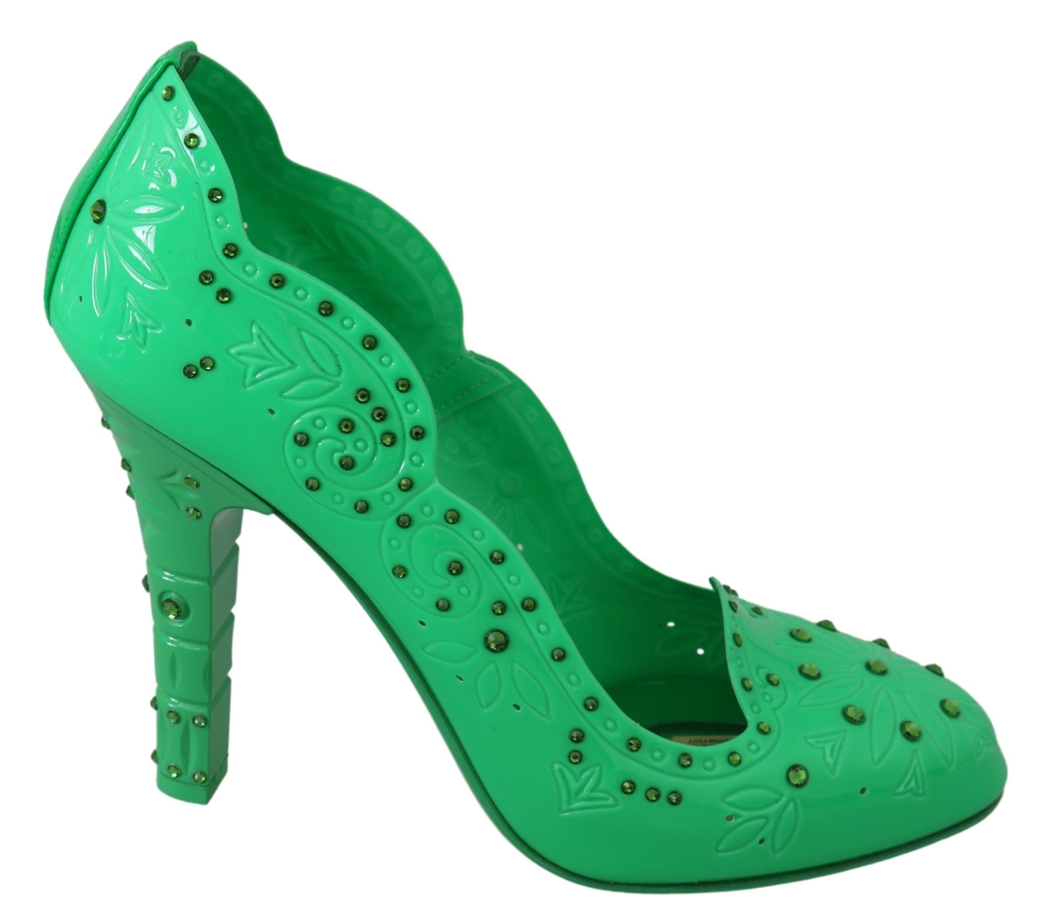 Dolce & Gabbana Green Crystal Floral CINDERELLA Heels Women's Shoes