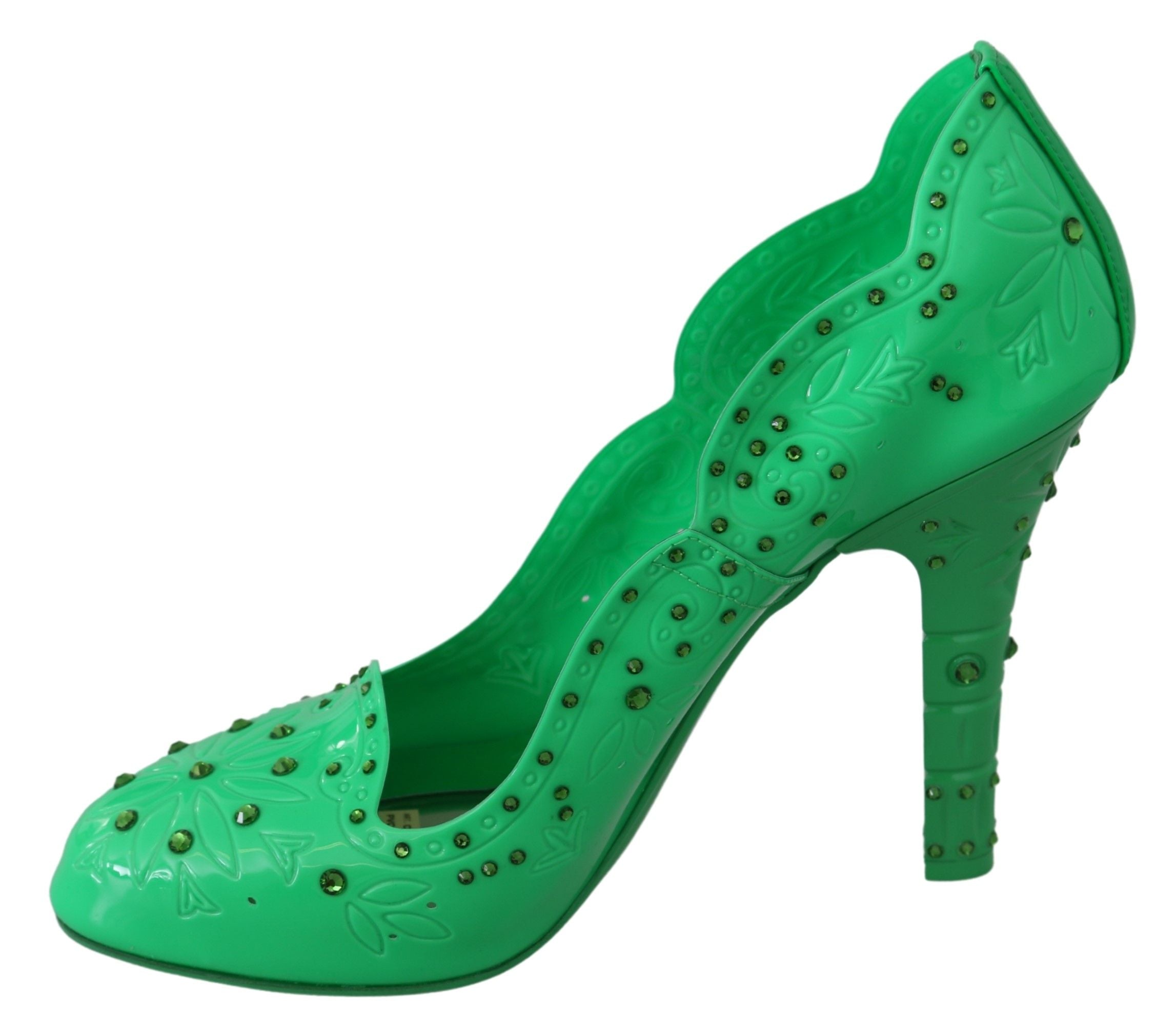 Dolce & Gabbana Green Crystal Floral CINDERELLA Heels Women's Shoes
