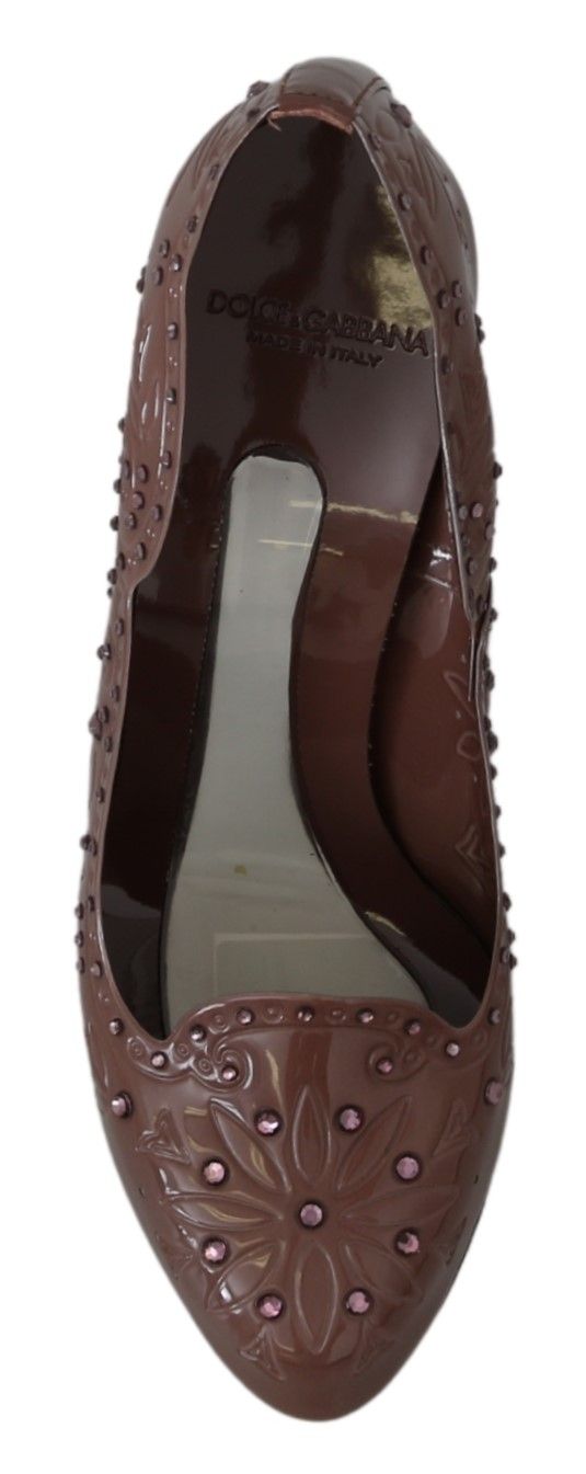 Dolce & Gabbana Brown Floral Crystal Heels CINDERELLA Women's Shoes