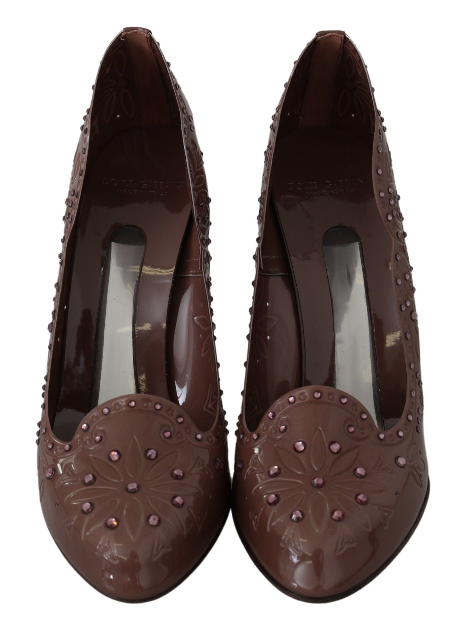 Dolce & Gabbana Brown Floral Crystal Heels CINDERELLA Women's Shoes