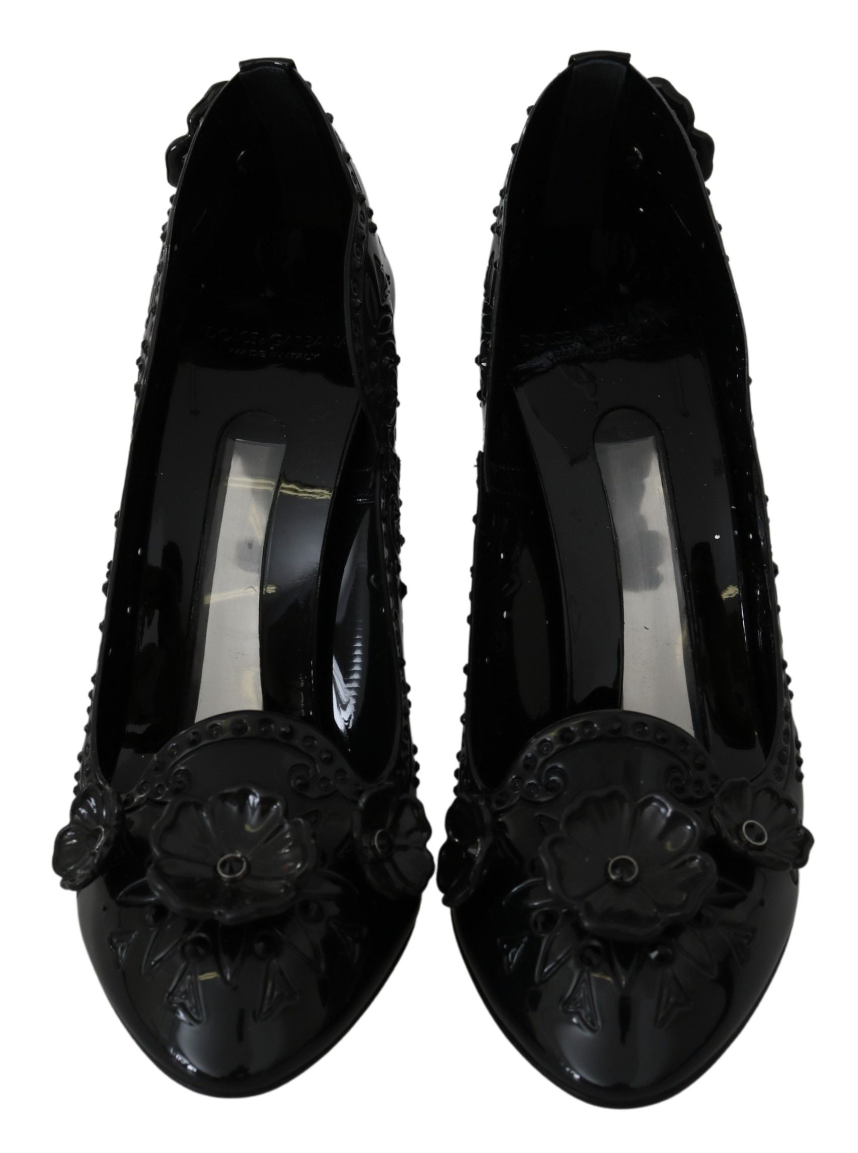 Dolce & Gabbana Black Floral Crystal CINDERELLA Heels Women's Shoes