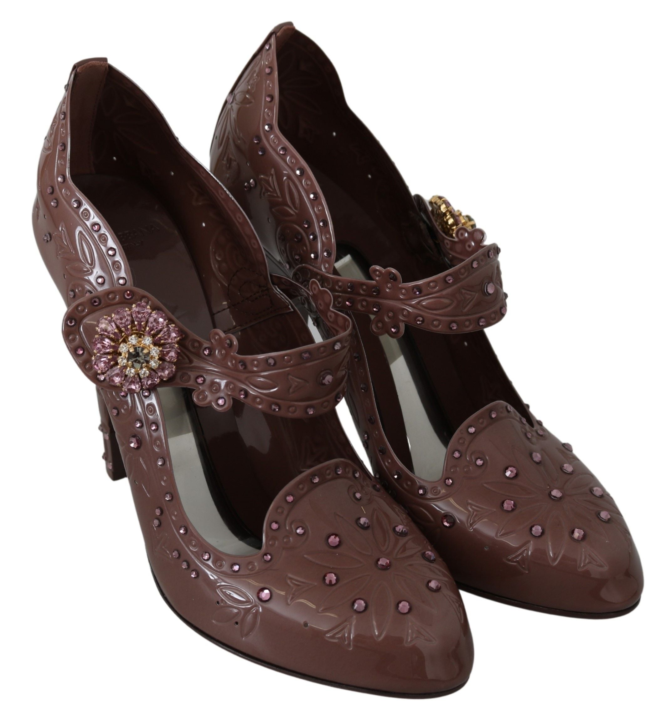 Dolce & Gabbana Brown Floral Crystal CINDERELLA Heels Women's Shoes