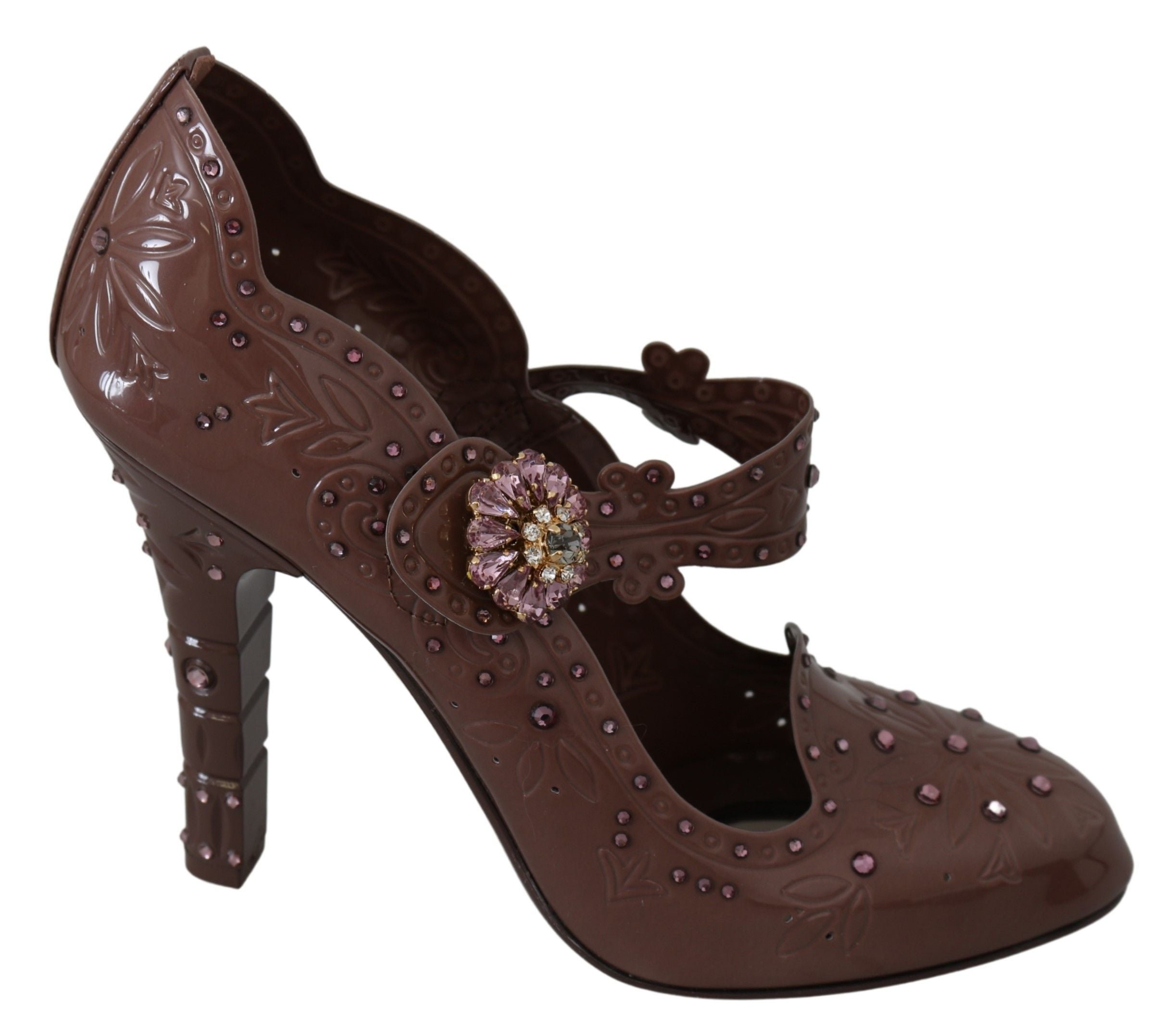 Dolce & Gabbana Brown Floral Crystal CINDERELLA Heels Women's Shoes
