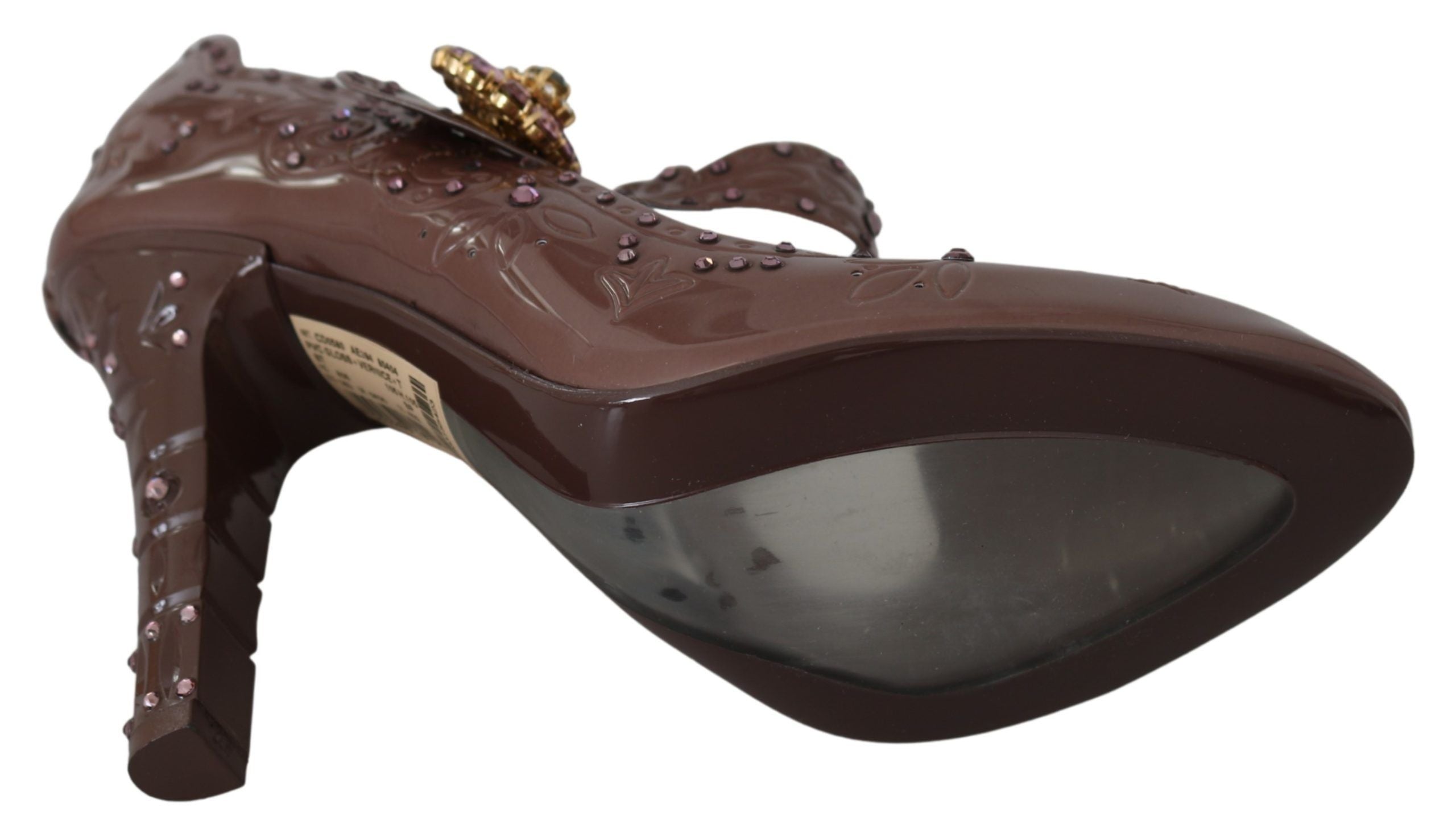 Dolce & Gabbana Brown Floral Crystal CINDERELLA Heels Women's Shoes