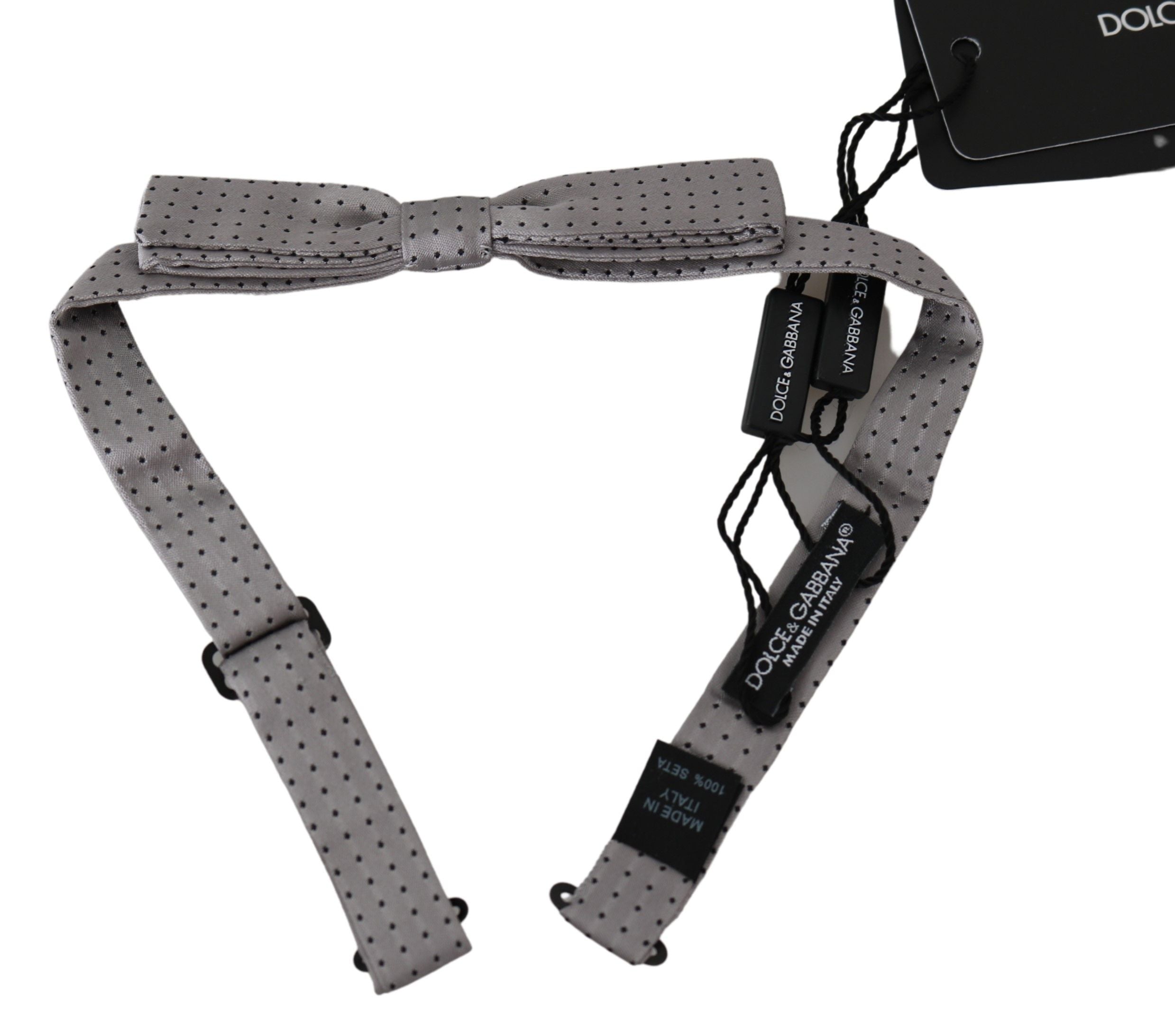 Dolce & Gabbana Elegant Silk Gray Polka Dot Bow Men's Tie