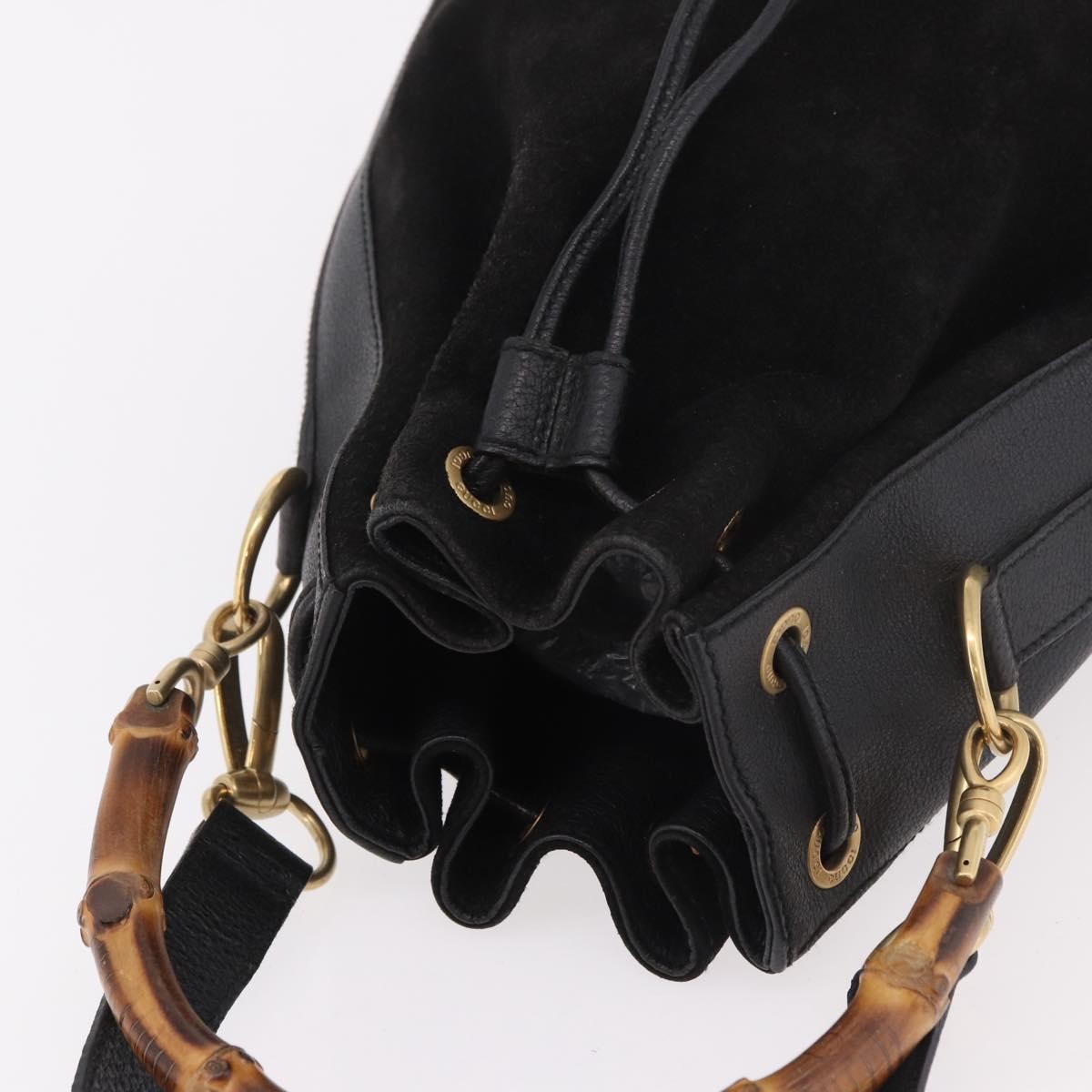 Gucci Vintage Bamboo Bucket Suede And Leather Black Suede Handbag (Pre-Owned)