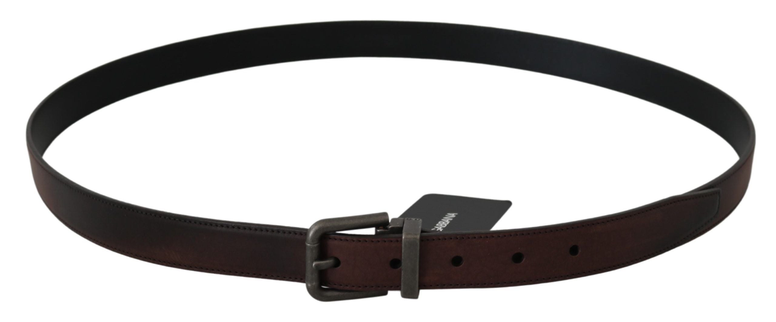 Dolce & Gabbana Solid Brown Leather Gray Buckle Men's Belt