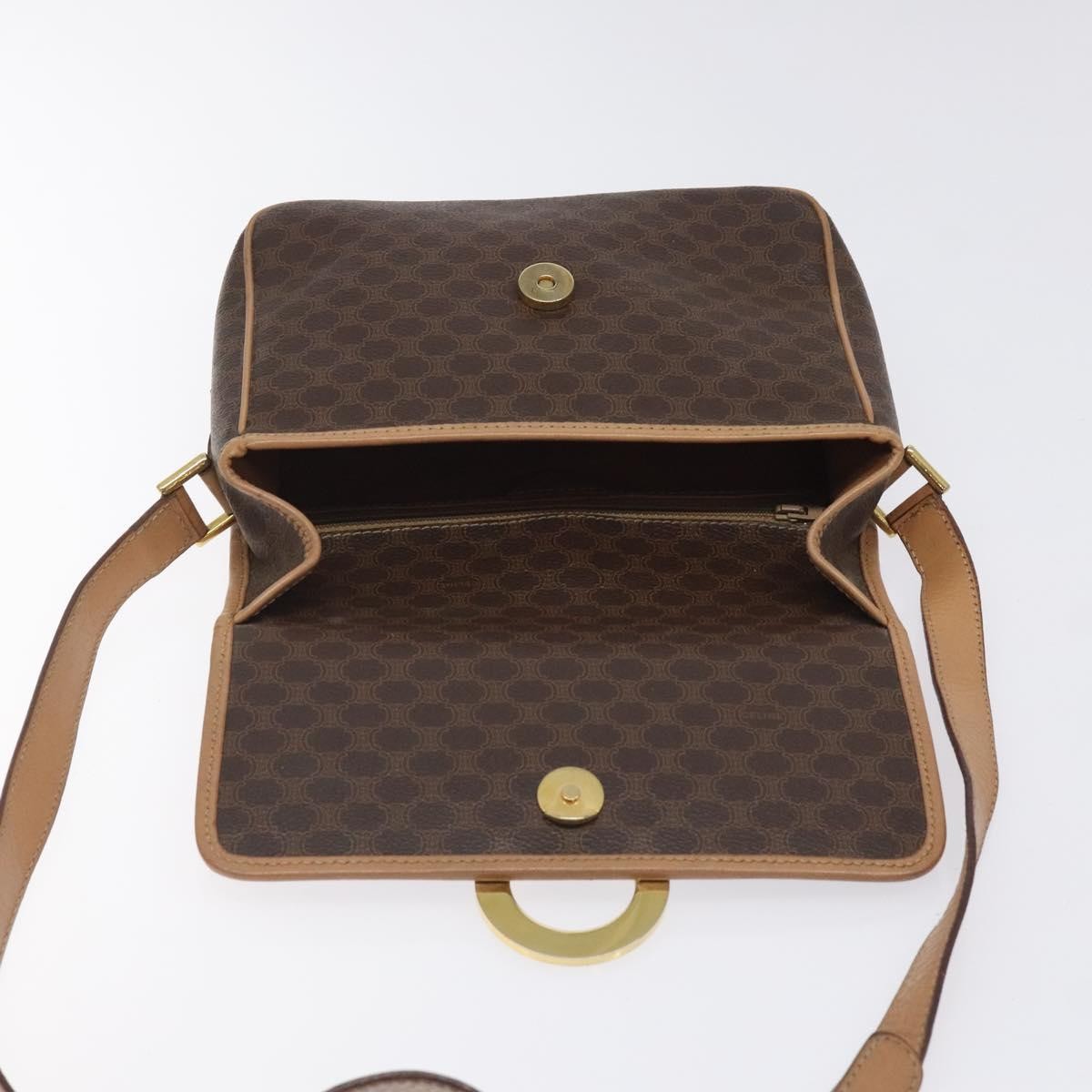 Celine Vintage Macadam Circle Logo Canvas And Leather Brown Canvas Shoulder Bag Bag (Pre-Owned)