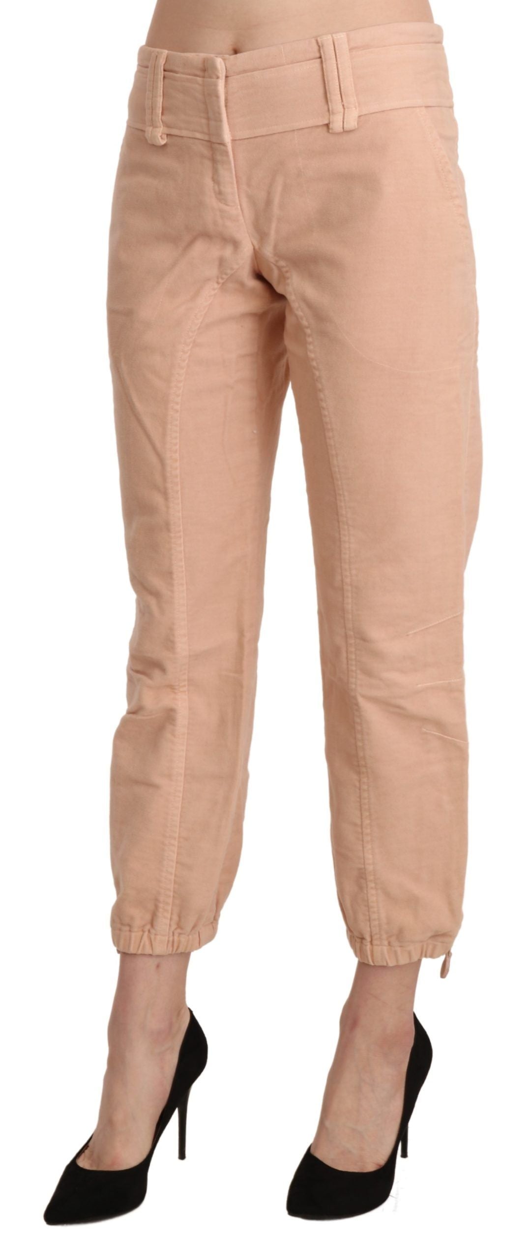 Ermanno Scervino Beige Mid Waist Cropped Cotton Trouser Women's Pants