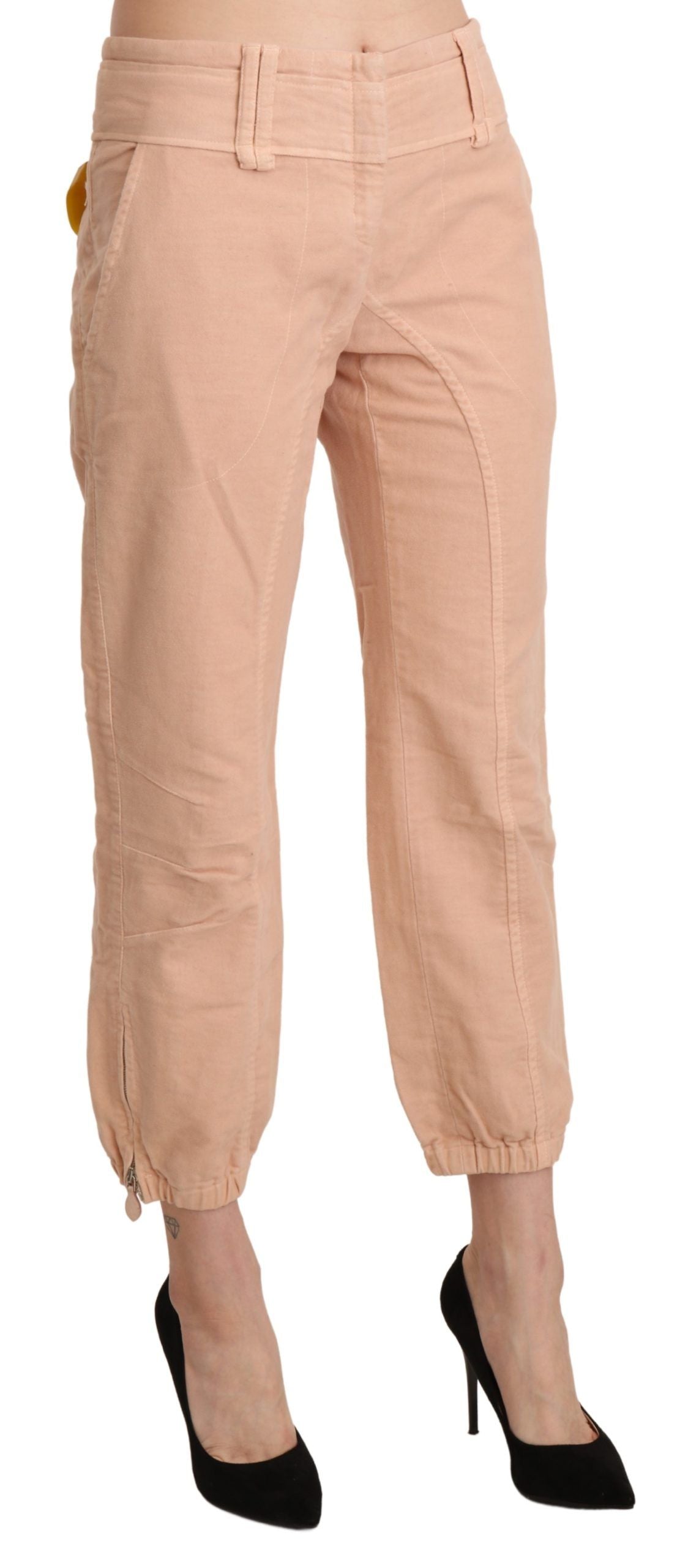 Ermanno Scervino Beige Mid Waist Cropped Cotton Trouser Women's Pants