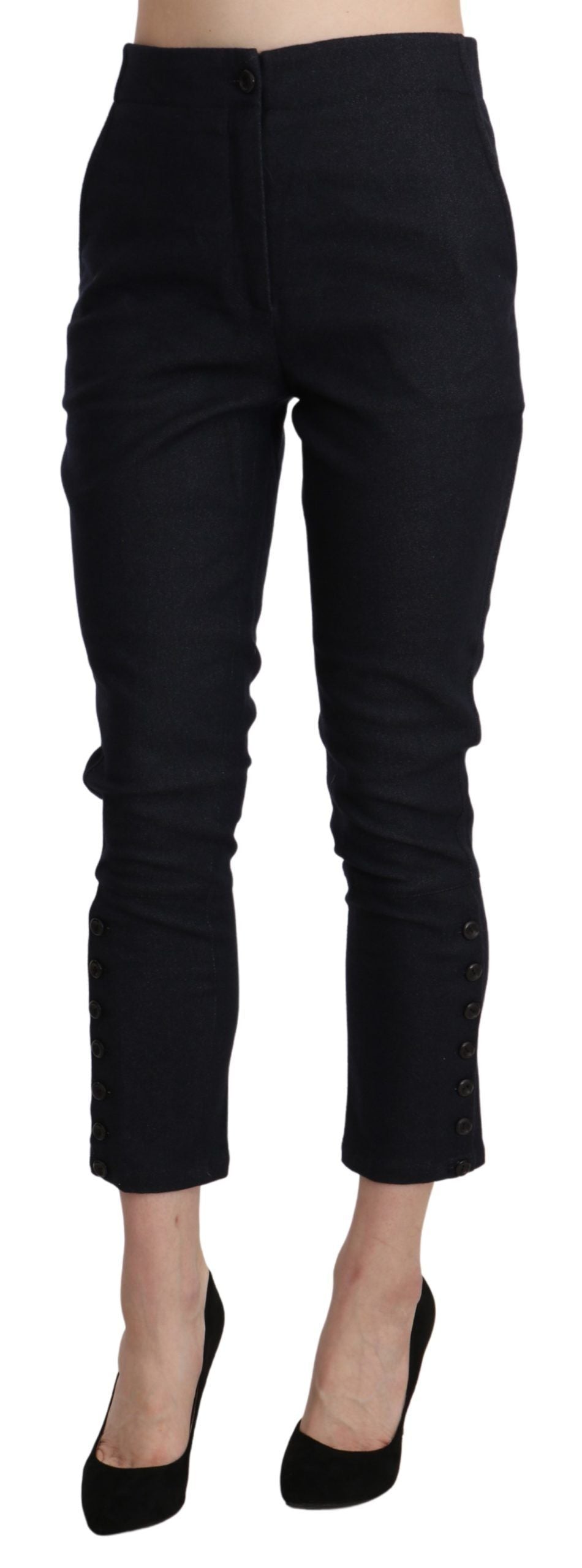 Ermanno Scervino Black High Waist Capri Cropped Cotton Women's Pants