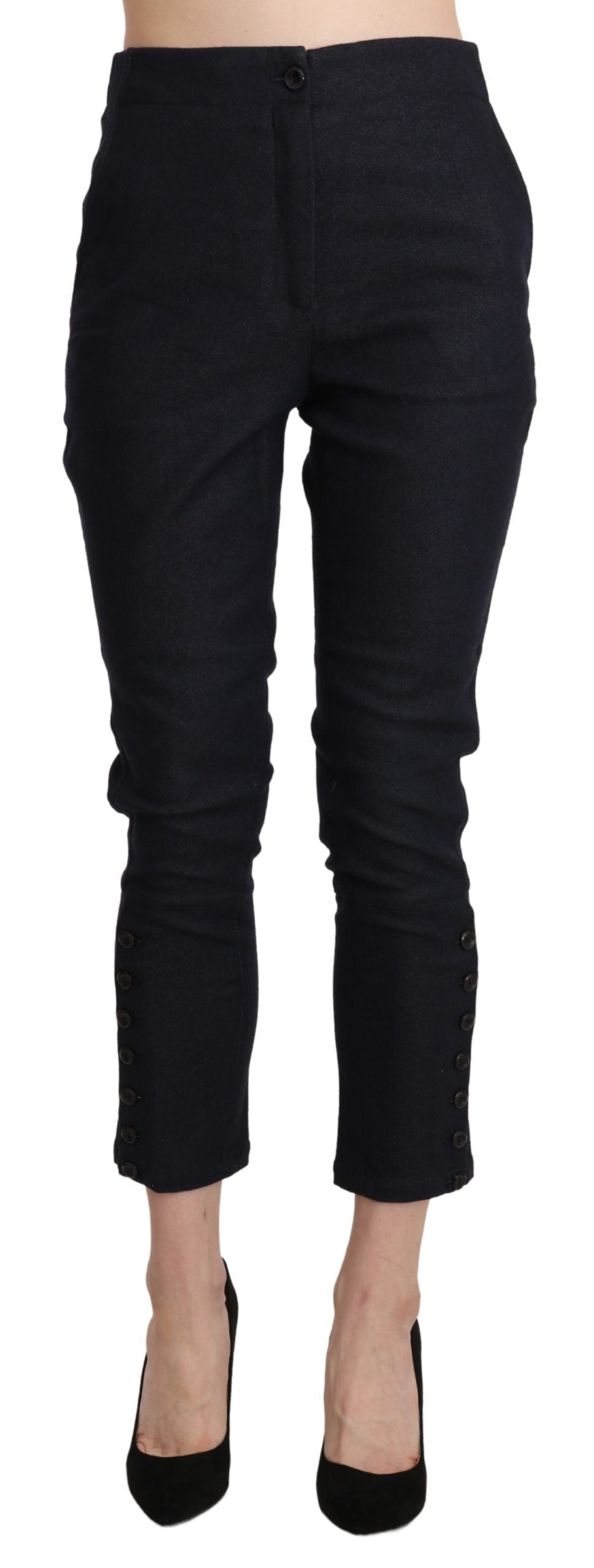 Ermanno Scervino Black High Waist Capri Cropped Cotton Women's Pants
