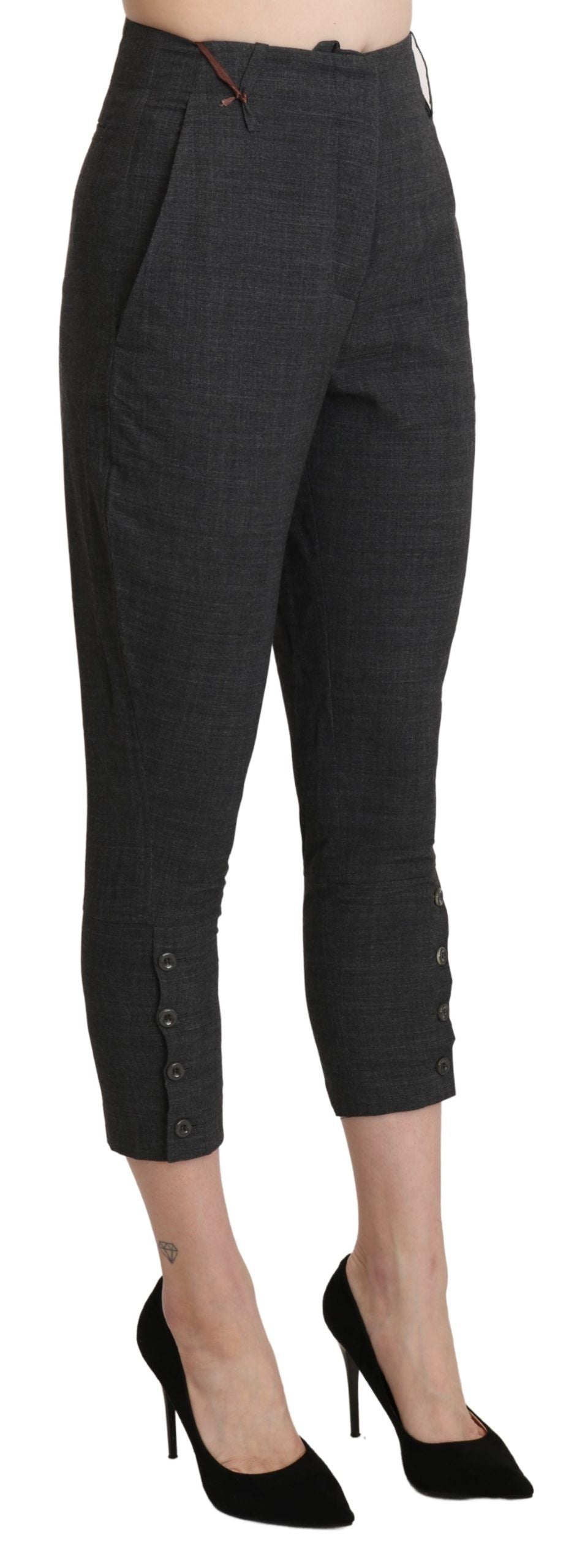Ermanno Scervino Gray High Waist Capri Cropped Cotton Women's Pants