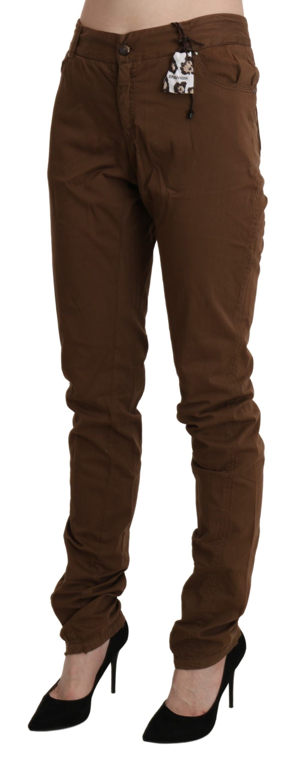 Ermanno Scervino Brown High Waist Skinny Trouser Cotton Women's Pants