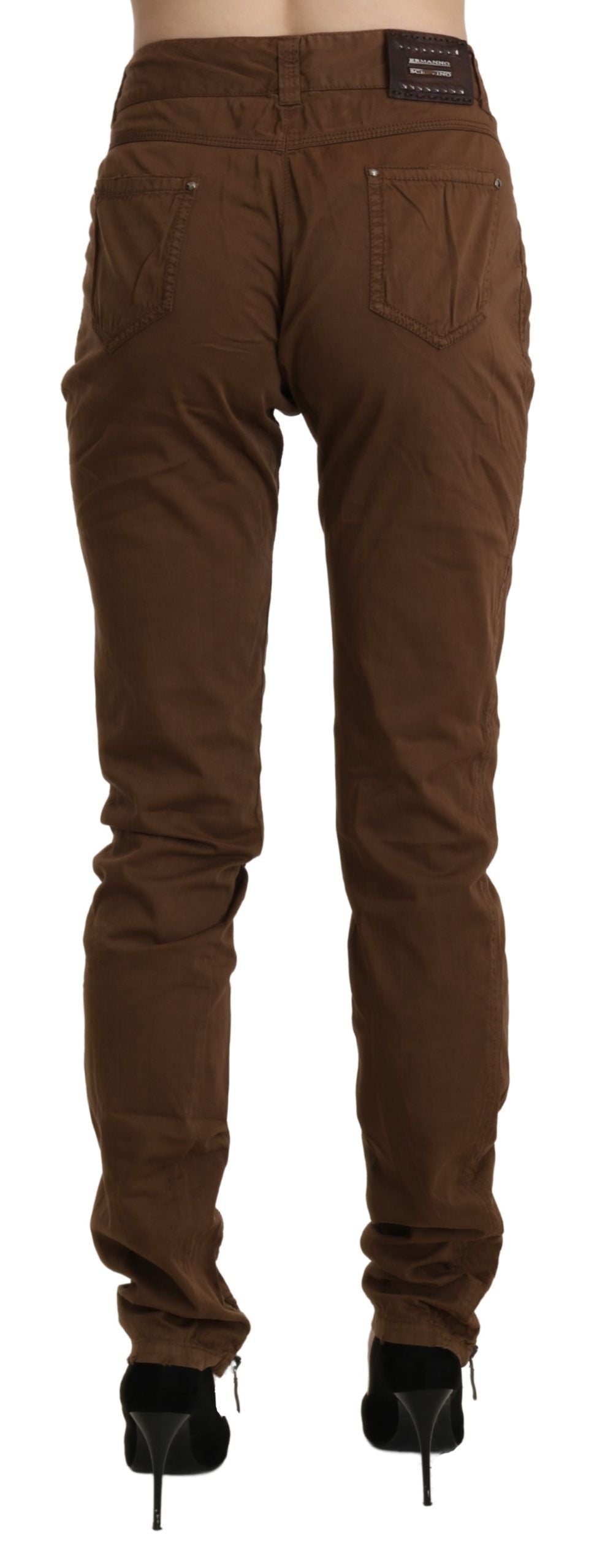 Ermanno Scervino Brown High Waist Skinny Trouser Cotton Women's Pants