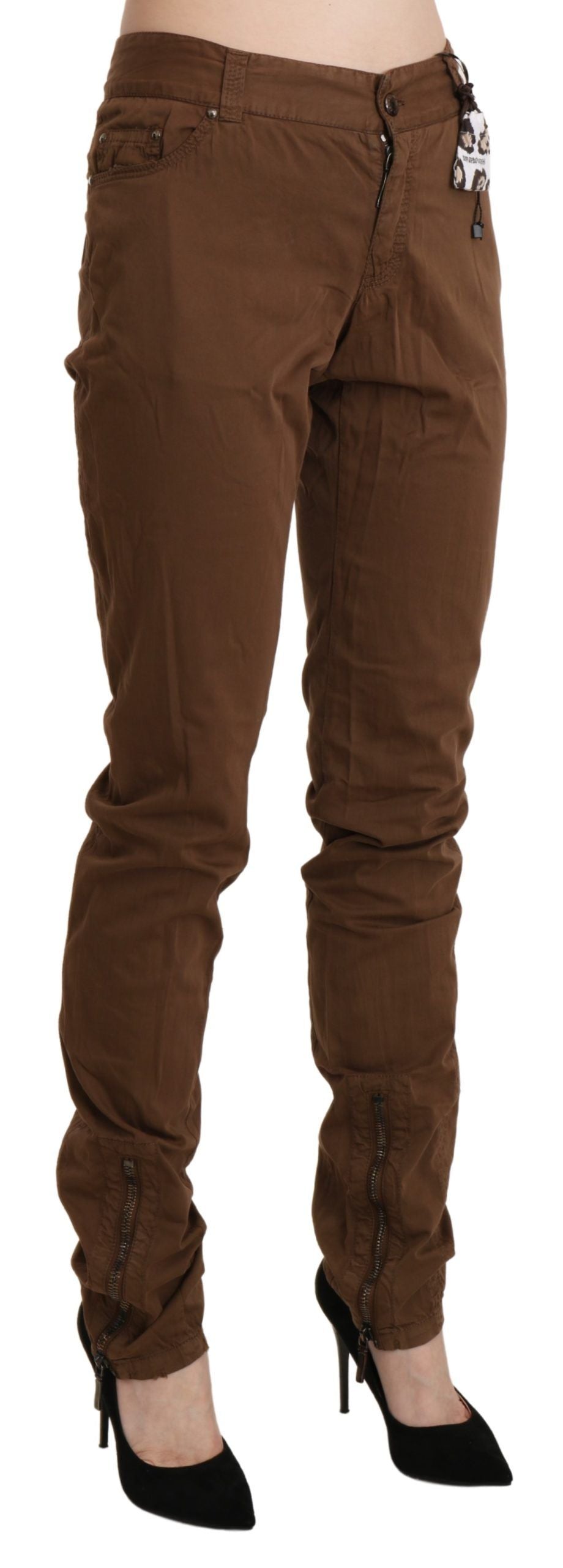 Ermanno Scervino Brown High Waist Skinny Trouser Cotton Women's Pants