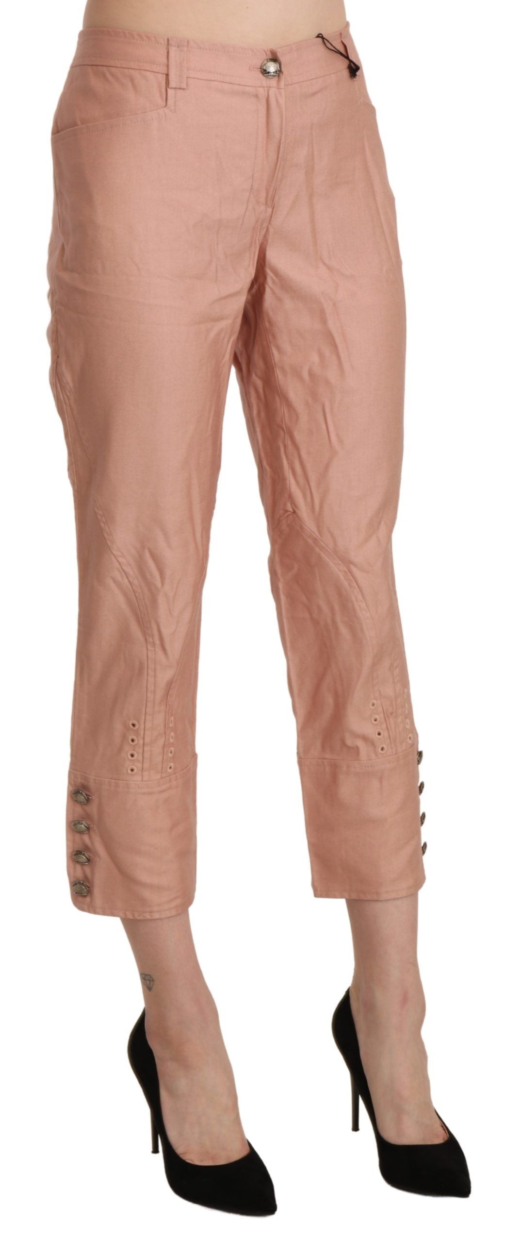 Ermanno Scervino Cotton Pink High Waist Cropped Trouser Women's Pants