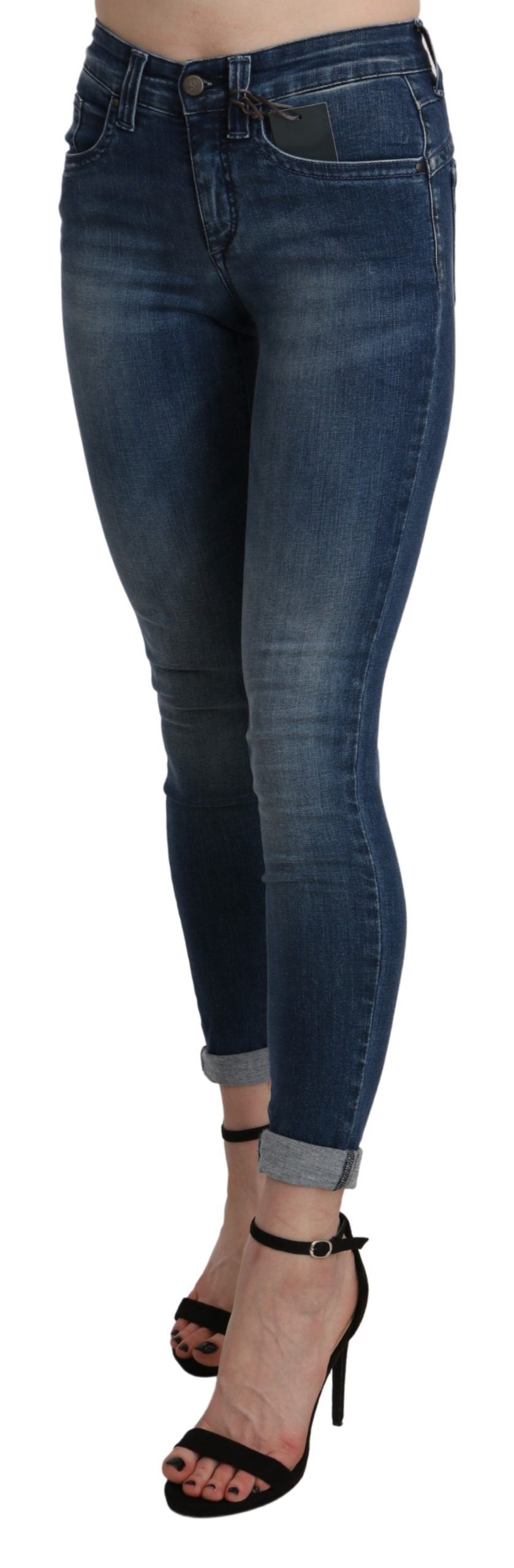 Ermanno Scervino Blue Washed High Waist Skinny Cropped Cotton Women's Jeans