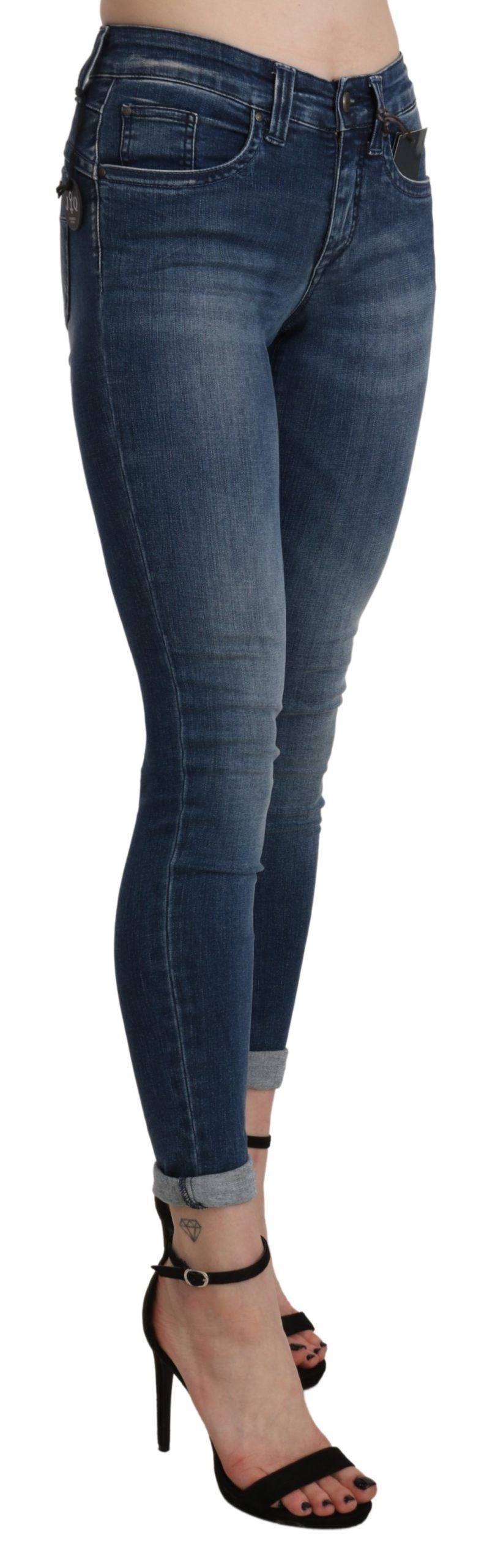 Ermanno Scervino Blue Washed High Waist Skinny Cropped Cotton Women's Jeans