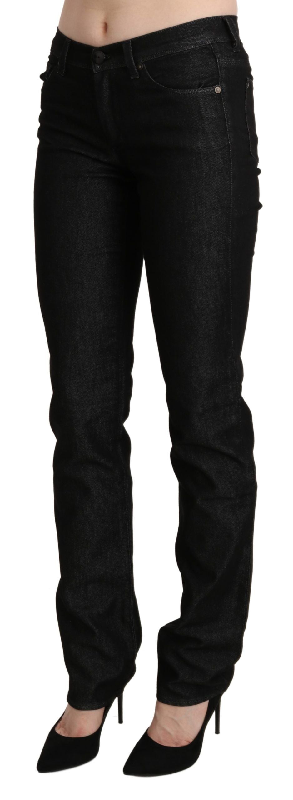 Ermanno Scervino Black Mid Waist Skinny Slim Denim Women's Trouser