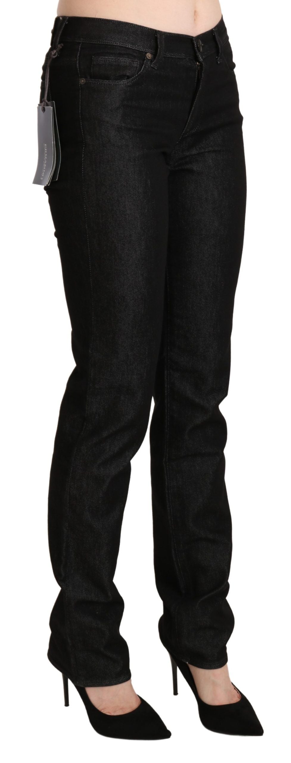 Ermanno Scervino Black Mid Waist Skinny Slim Denim Women's Trouser