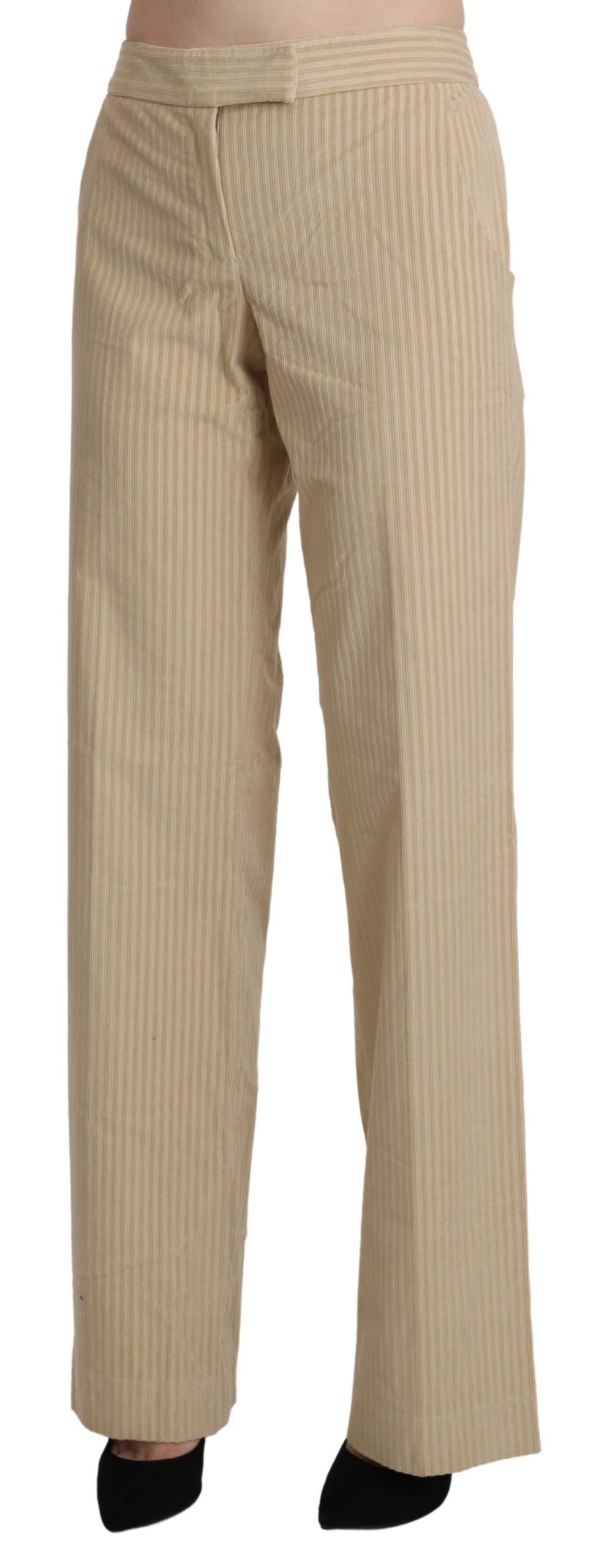 Ermanno Scervino Beige High Waist Flared Wide Leg Trouser Women's Pants