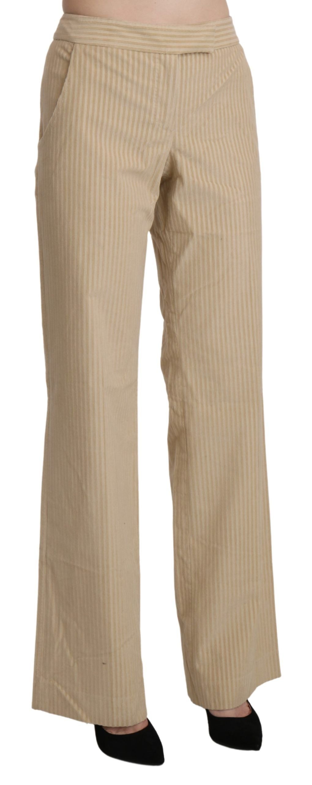 Ermanno Scervino Beige High Waist Flared Wide Leg Trouser Women's Pants