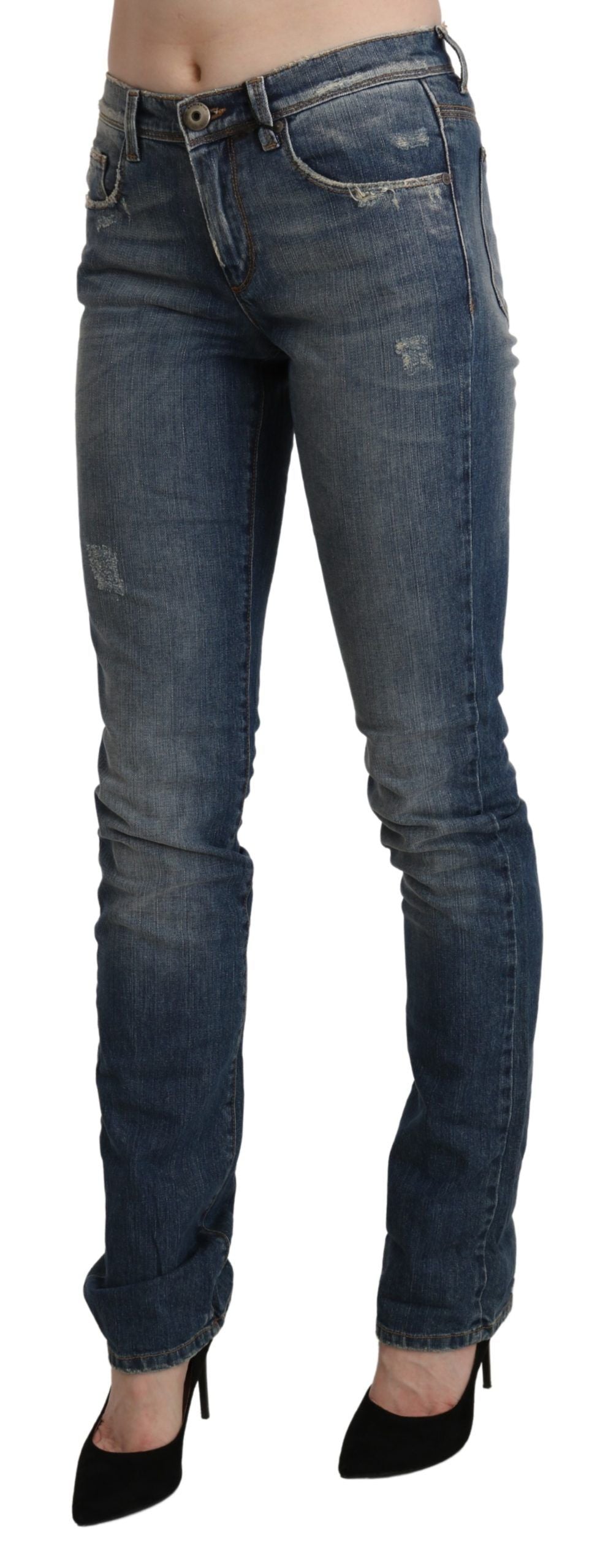 Ermanno Scervino Blue Washed Mid Waist Skinny Denim Women's Jeans