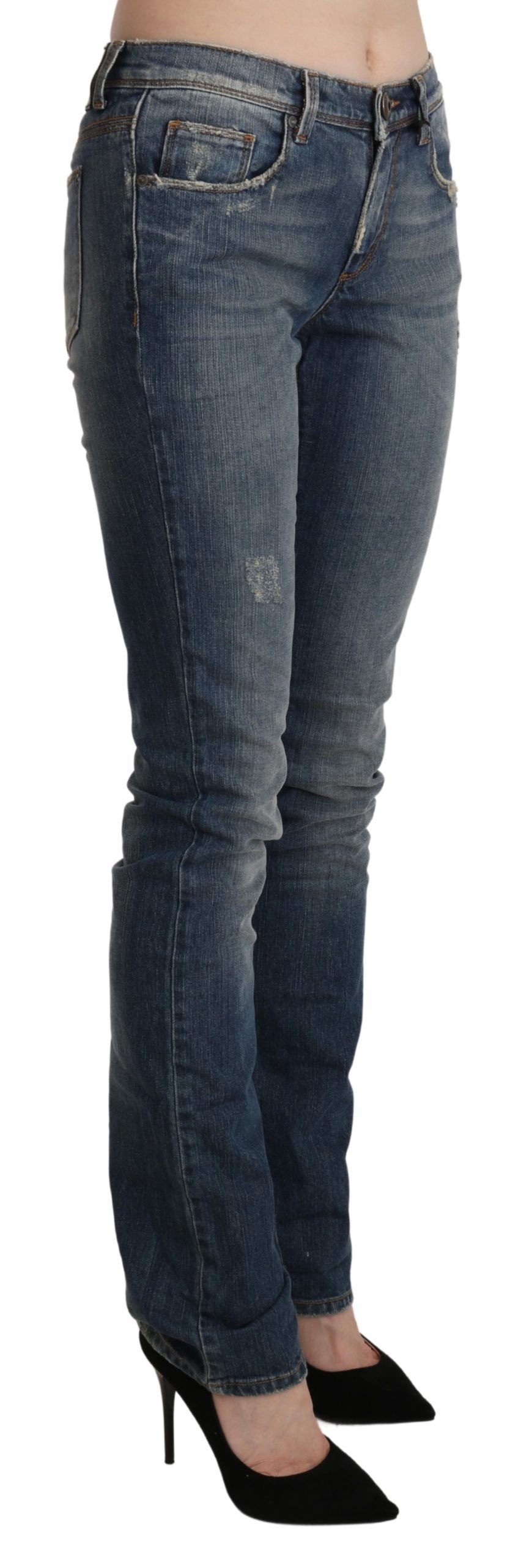 Ermanno Scervino Blue Washed Mid Waist Skinny Denim Women's Jeans
