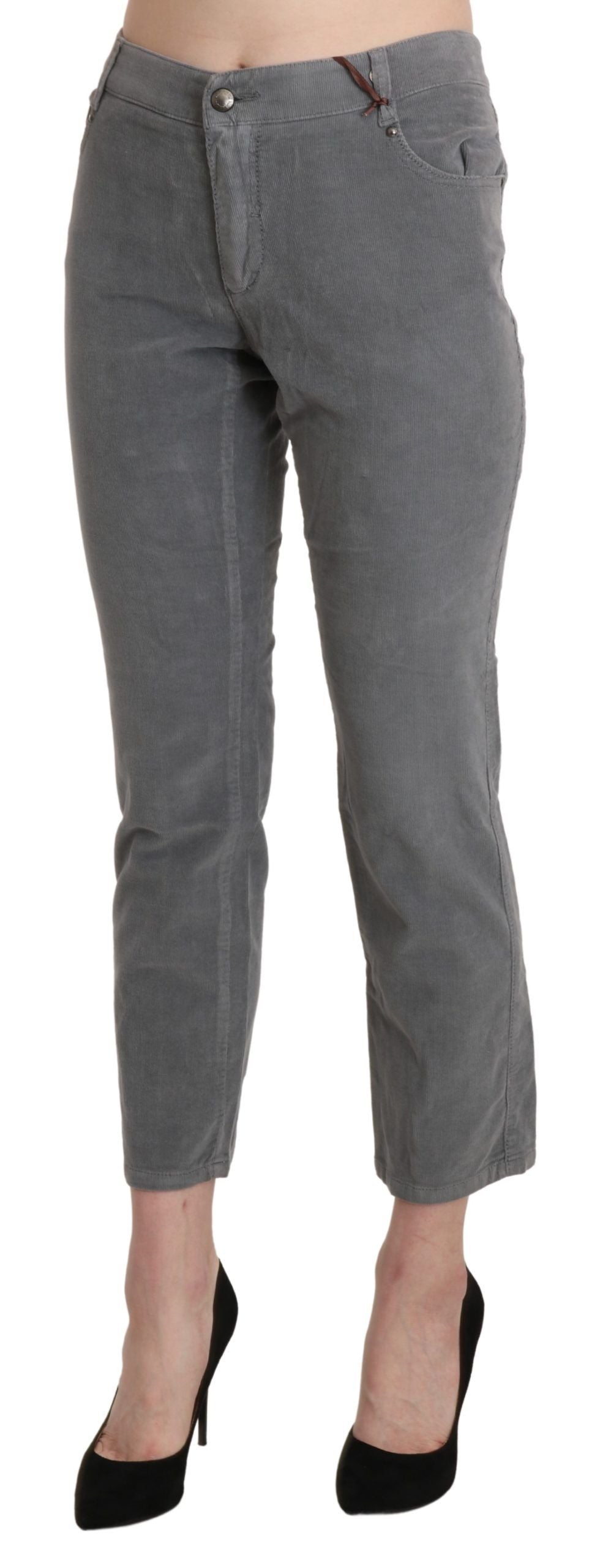 Ermanno Scervino Gray Cropped Cotton Stretch Trouser Women's Pants