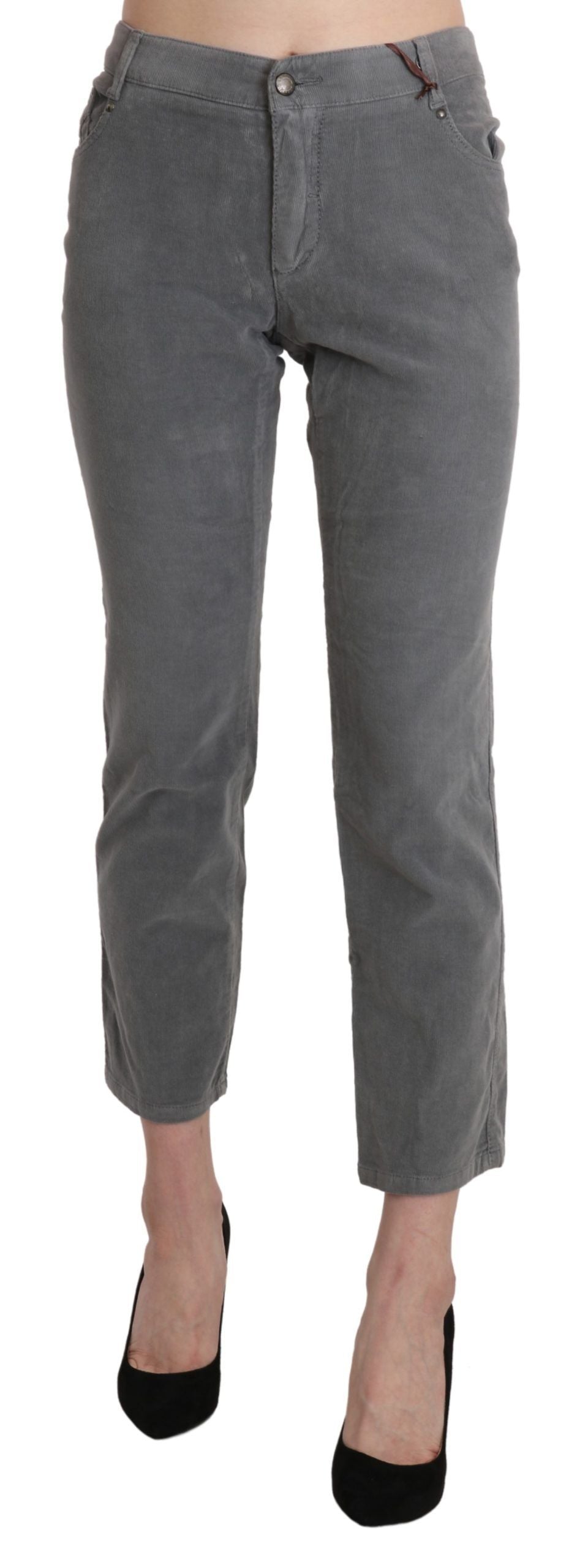 Ermanno Scervino Gray Cropped Cotton Stretch Trouser Women's Pants